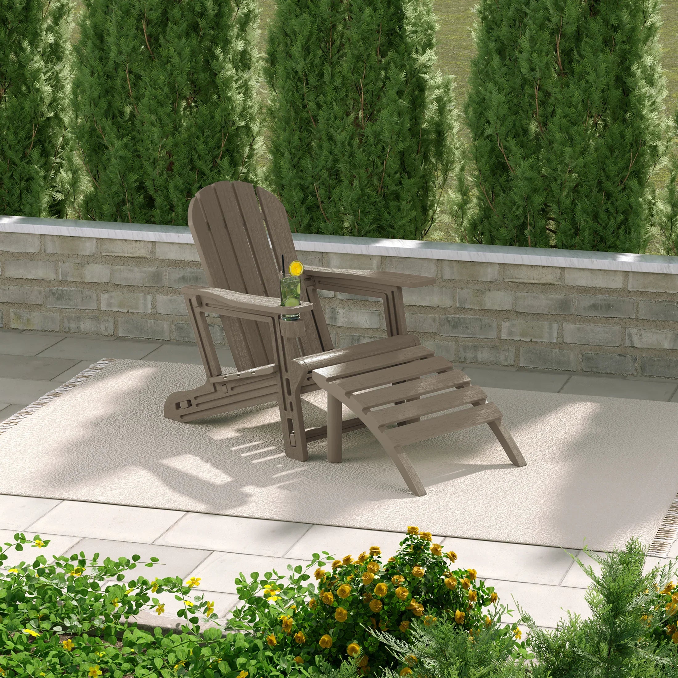 Cayman No-Tools Outdoor HDPE Patio Adirondack Chair with Patio Ottoman