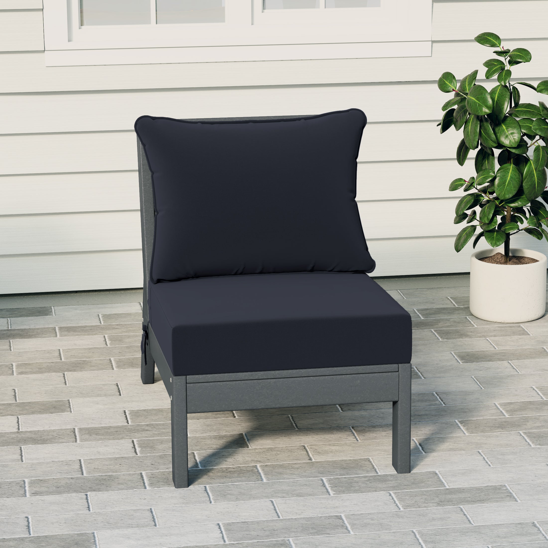 Portsmouth Outdoor HDPE Deep Seating Modular Armless Patio Chair with Patio Cushions
