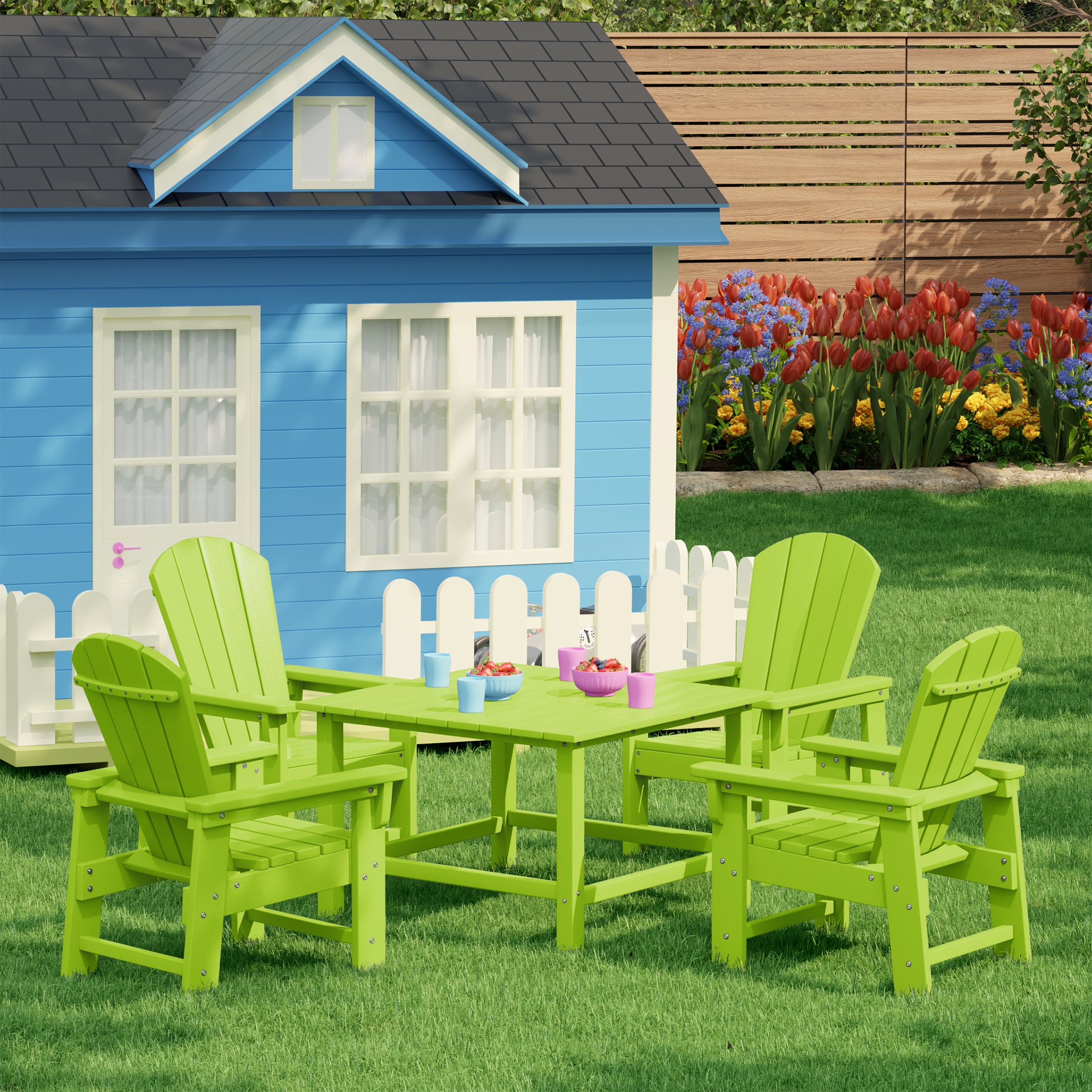 Paradise Kids 5-Piece HDPE Outdoor Square Patio Dining Table and Chairs Set