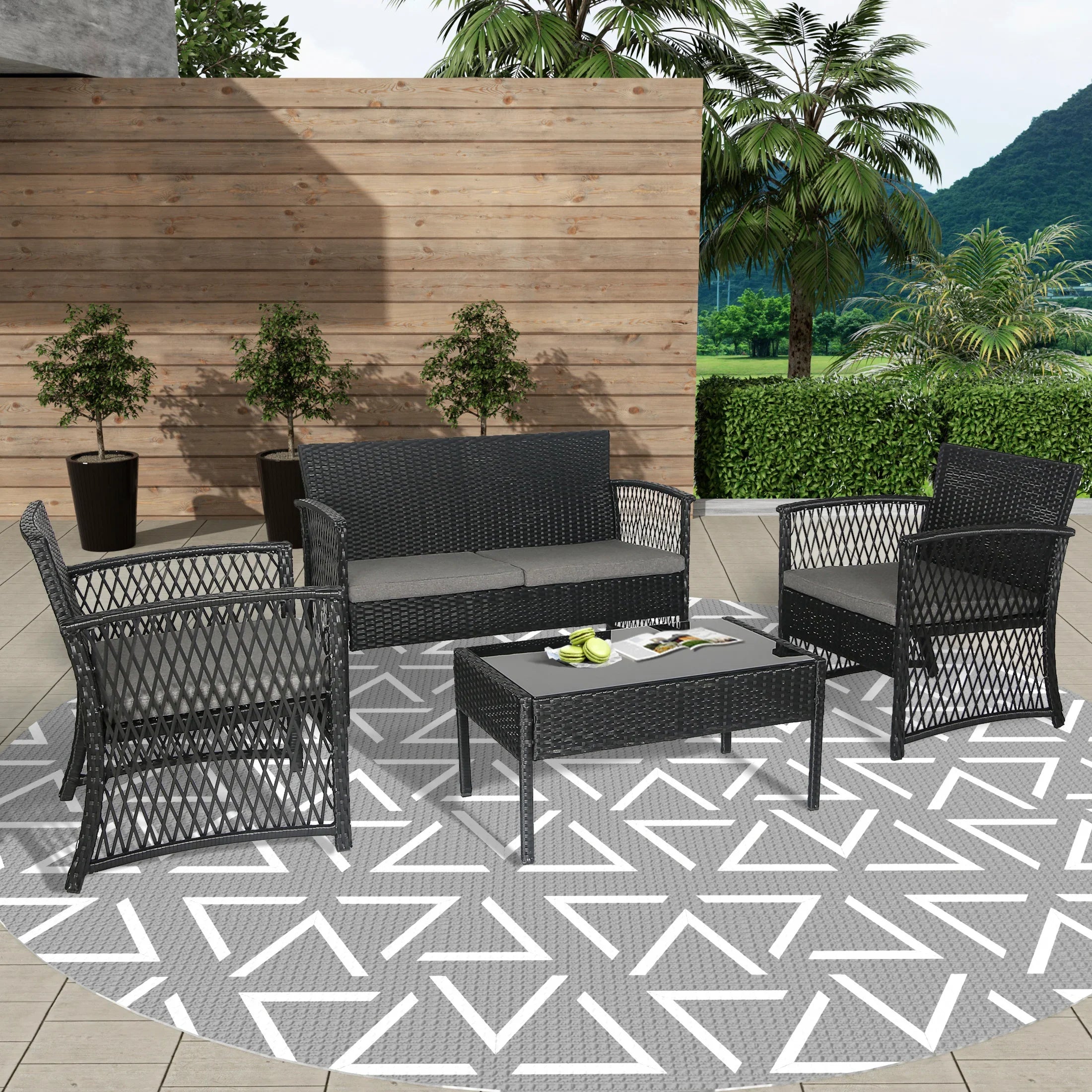 Estela 4-Piece Outdoor Patio Wicker Conversation Set