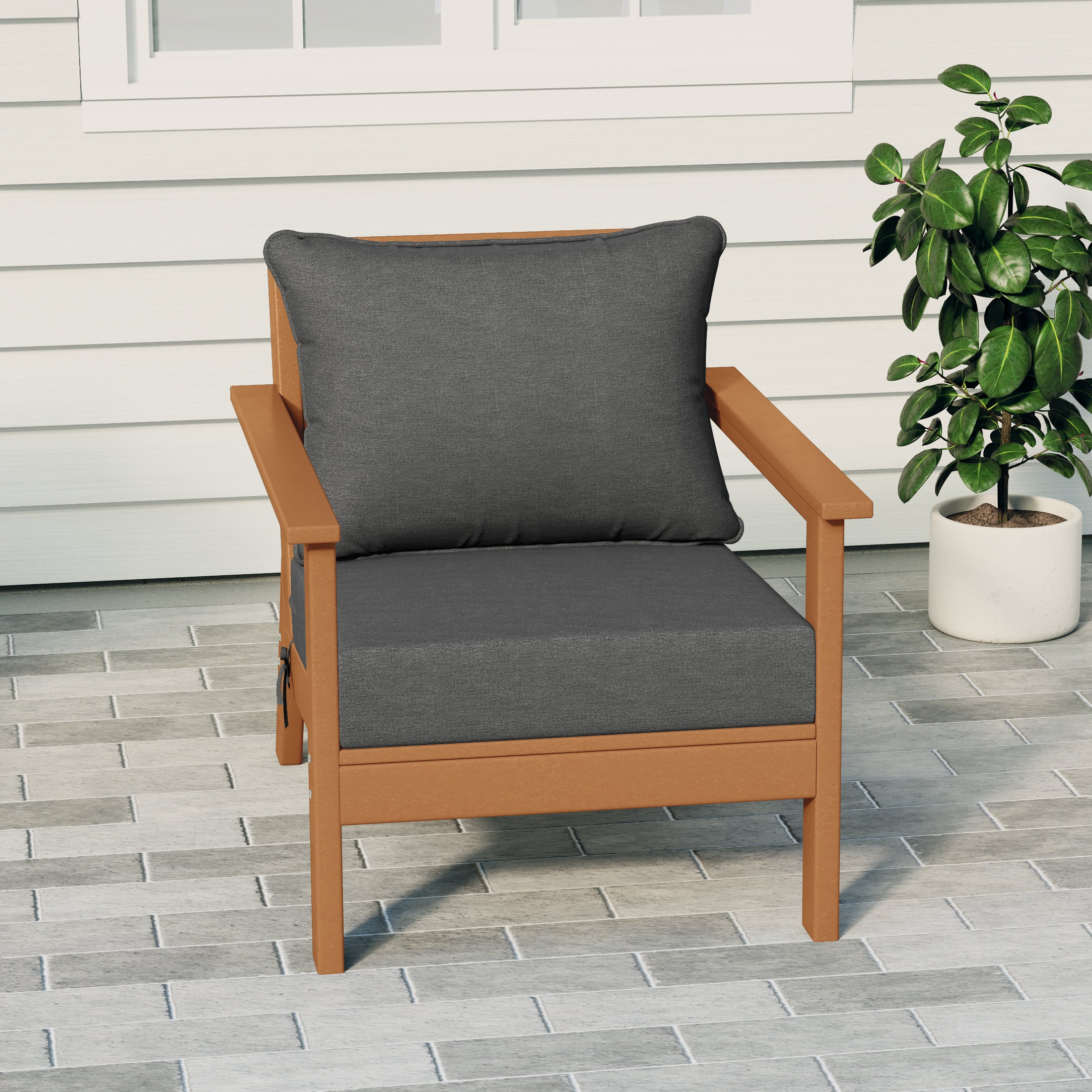 Portsmouth Outdoor Modern HDPE Patio Club Chair with Deep Seat Cushions