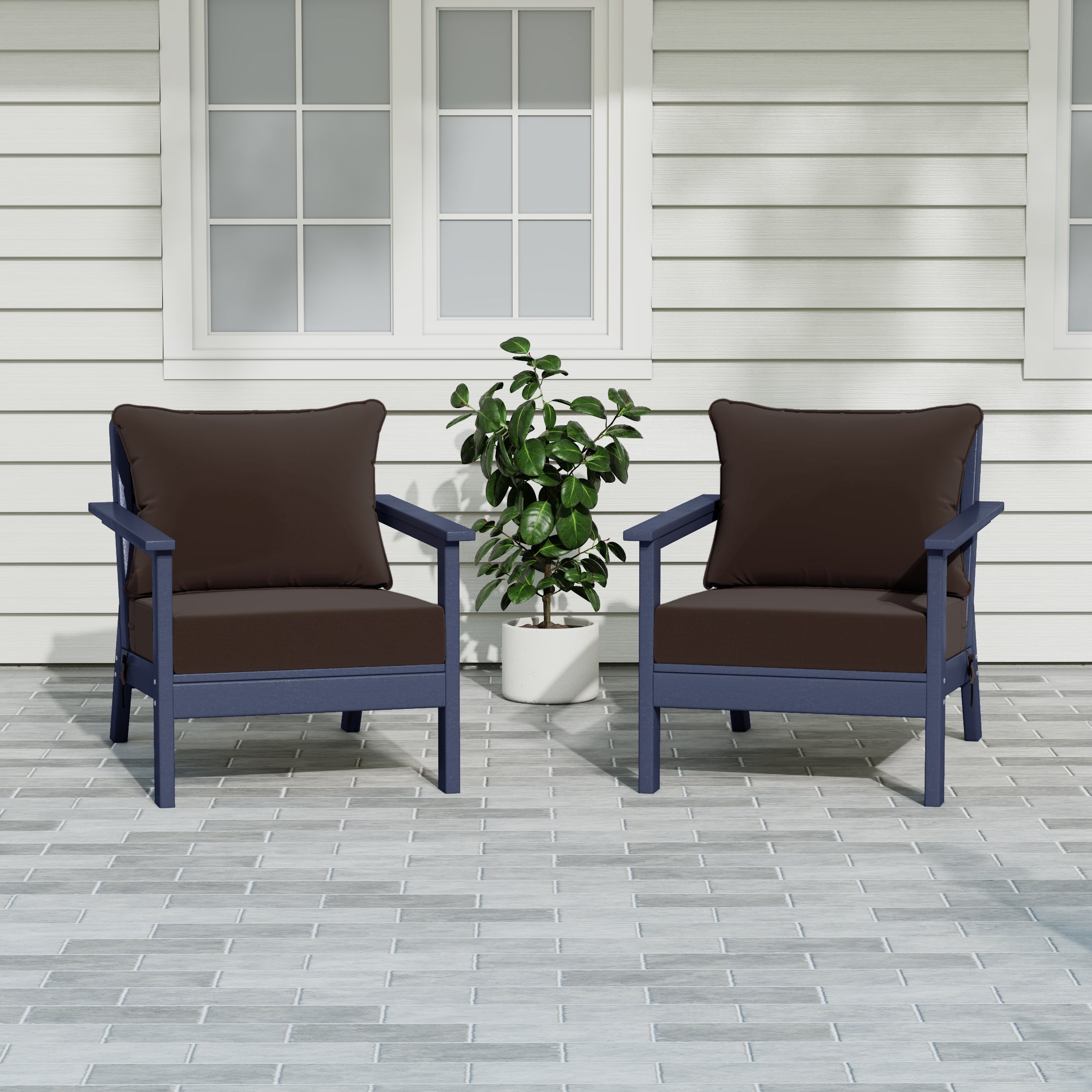 Portsmouth Outdoor Modern HDPE Patio Club Chairs with Deep Seat Cushions (Set of 2)