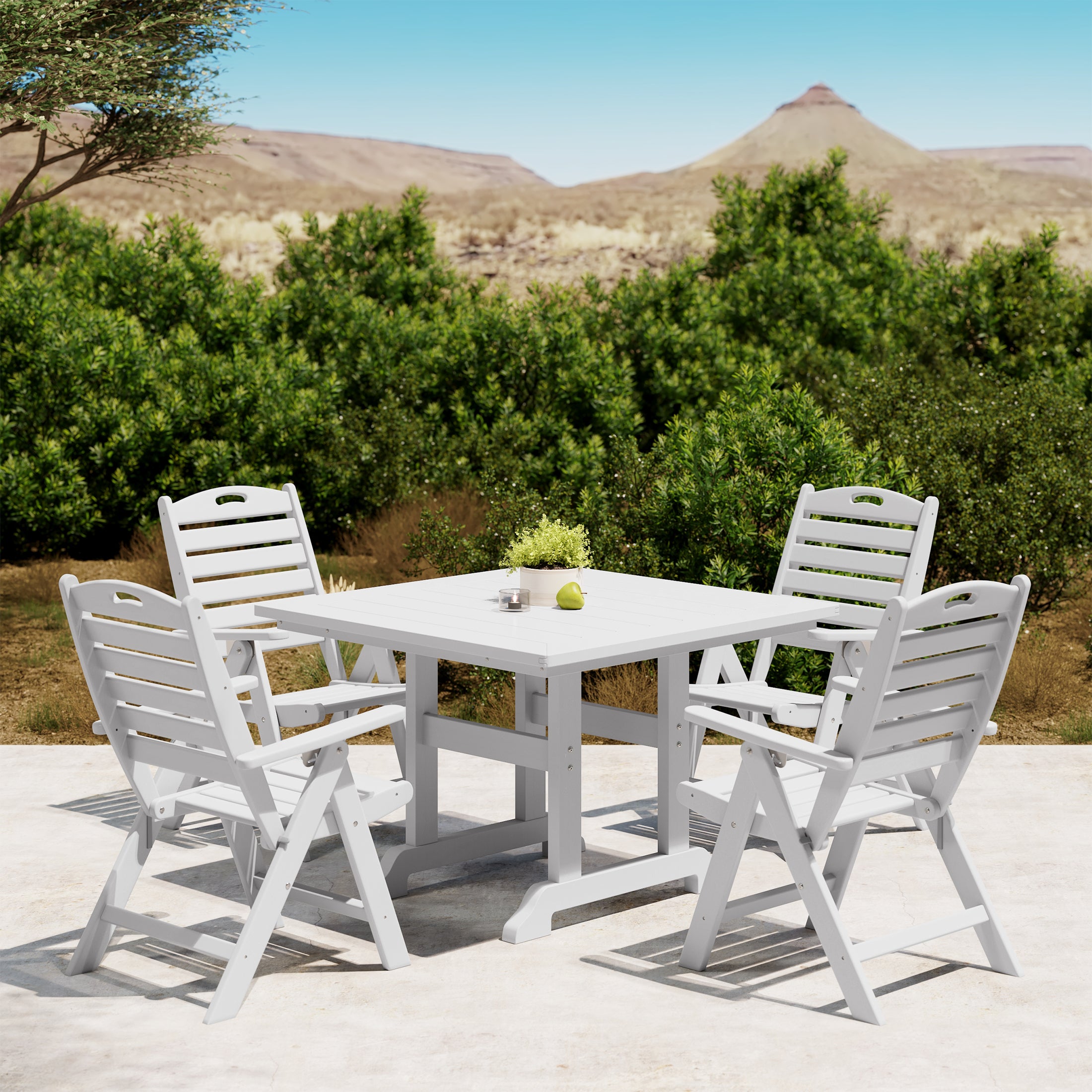 Paradise 5-Piece HDPE Square Patio Dining Table Set with Foldable Chairs