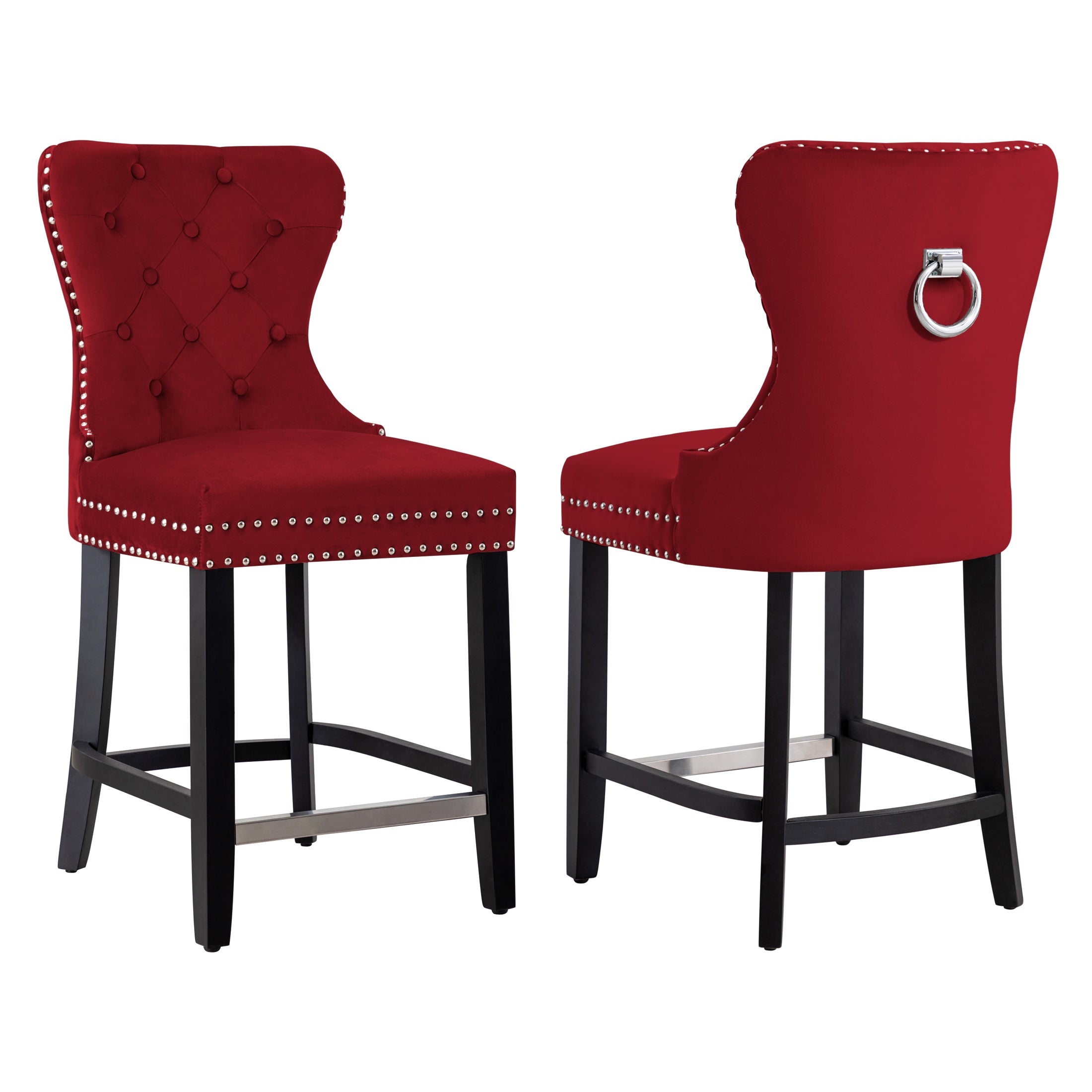 Hank 24" Tufted Velvet Counter Stool (Set of 2), Black