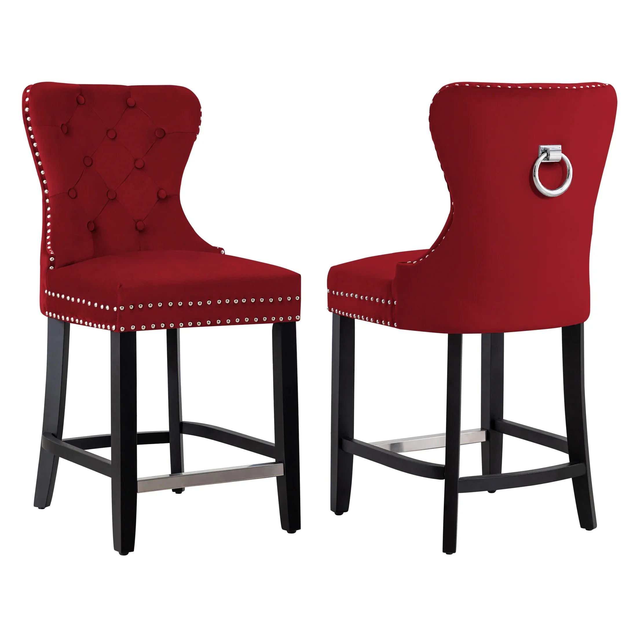 Hank 24" Tufted Velvet Counter Stool (Set of 2), Black