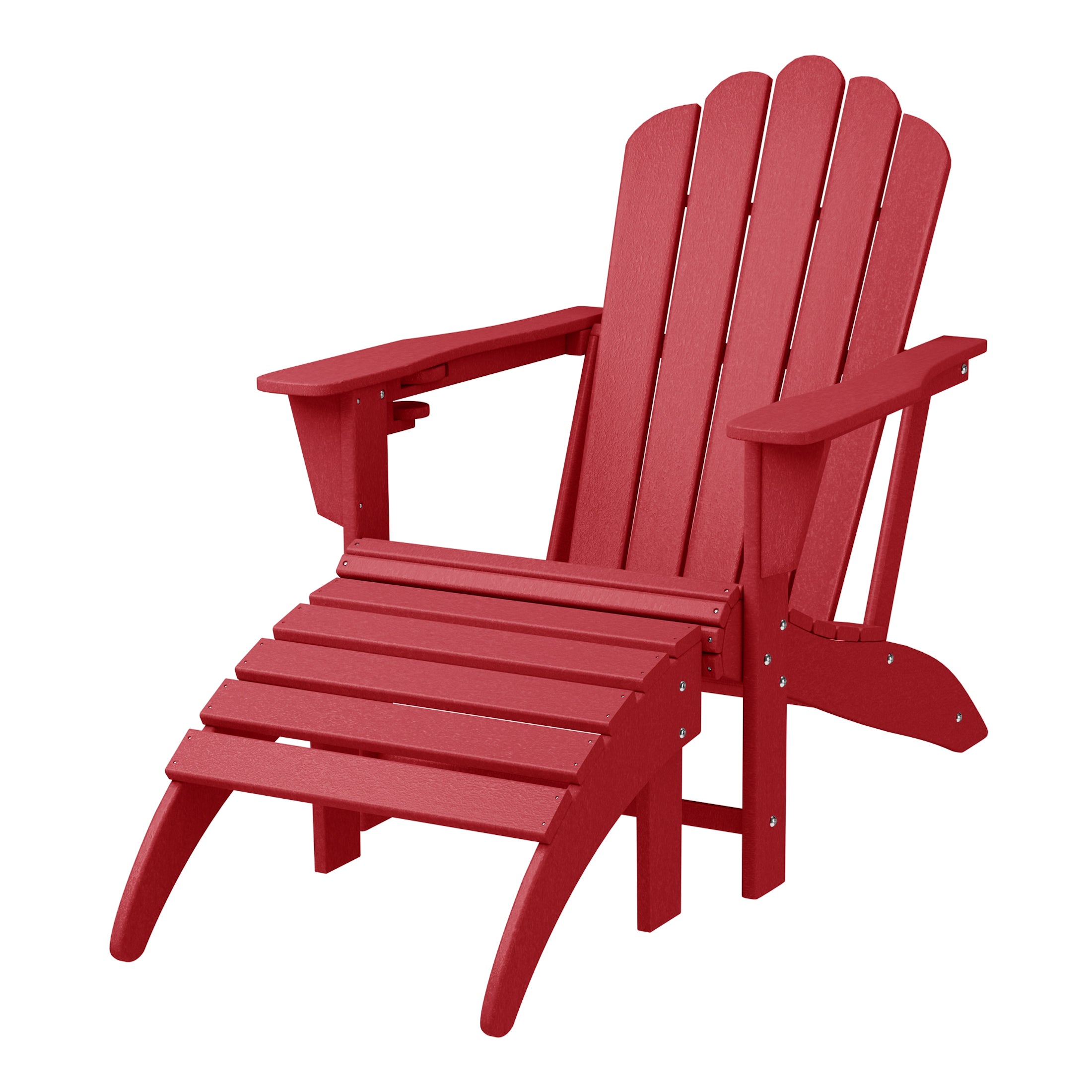 Lakeview 2-Piece Outdoor Patio HDPE Adirondack Chair With Ottoman and Cup Holder Set