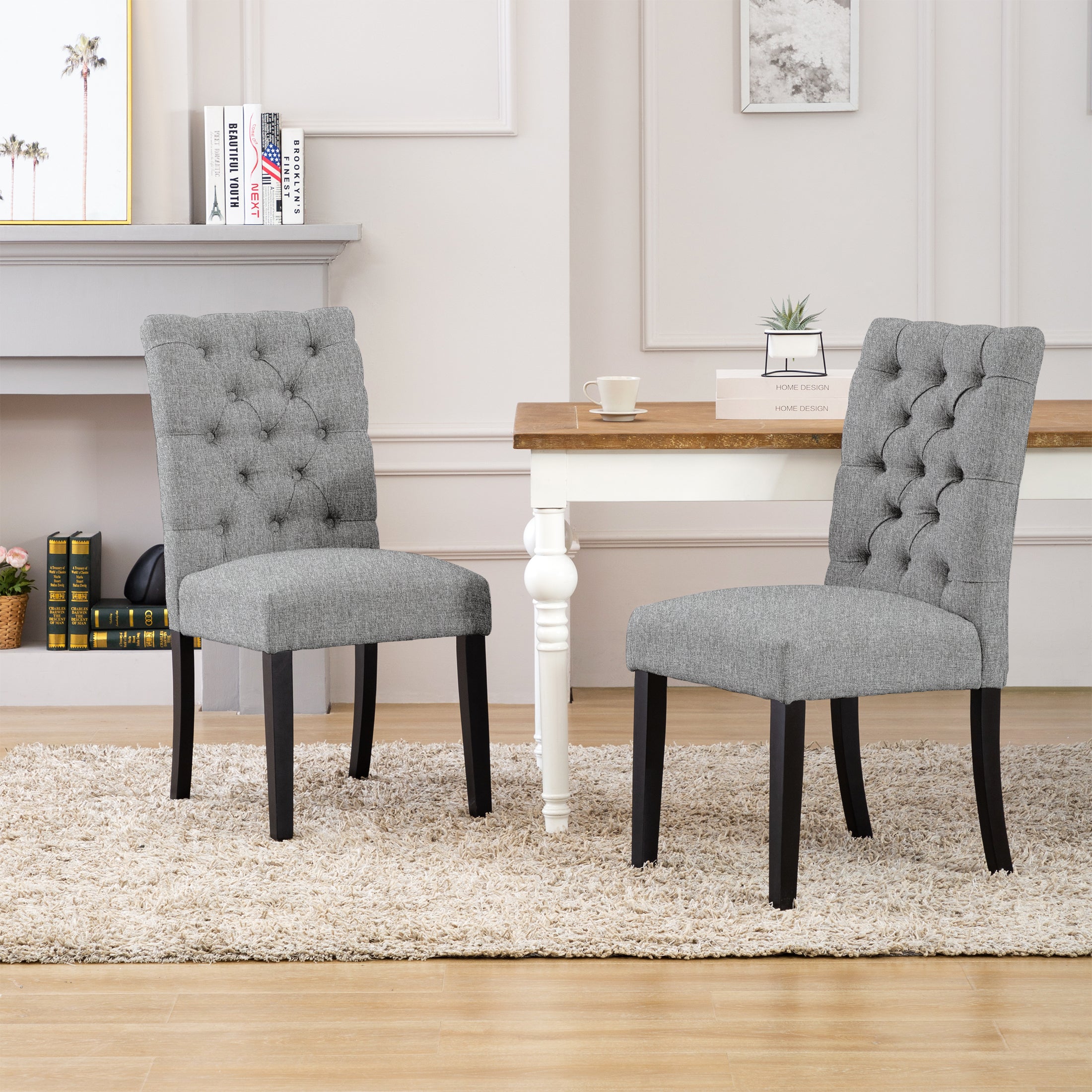 Bellmount Linen fabric tufted upholstered side chairs ( 2 piece set )