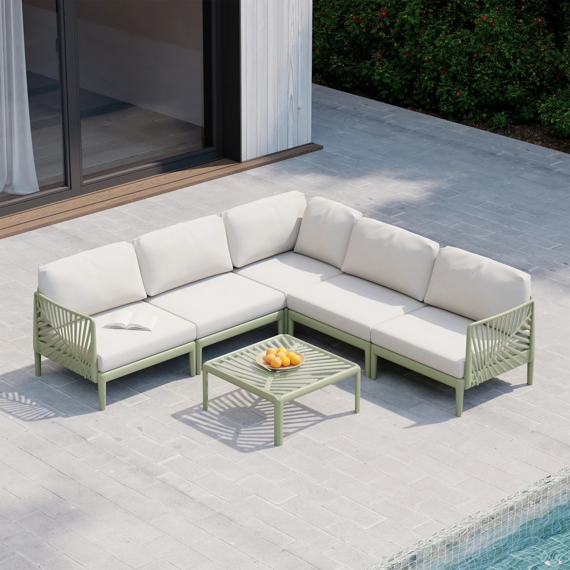 Sunshine Modern 5-Piece Polypropylene Resin Modular L Shaped Corner Patio Furniture Sectional