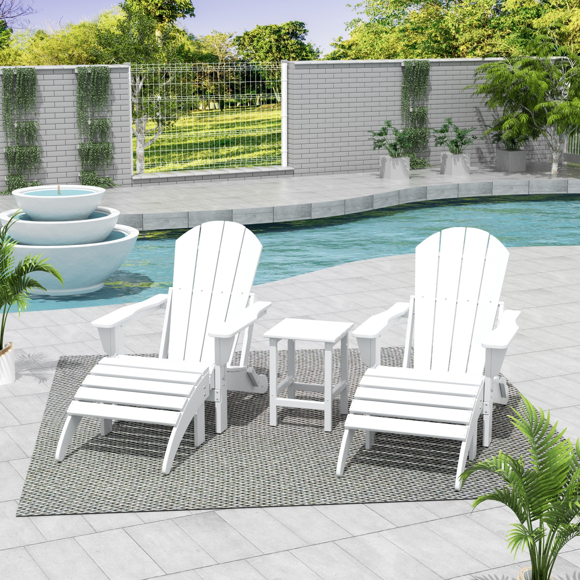 Paradise 5-Piece set classic Adirondack chairs with ottoman and a small coffee table (2 seater)
