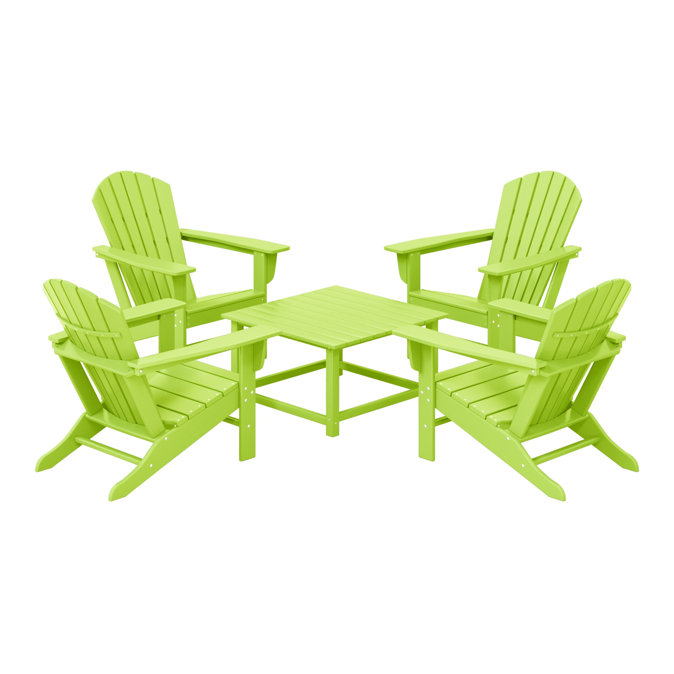 Portside 5-Piece Outdoor Patio HDPE Adirondack Chair With Square Coffee Table Conversation Set