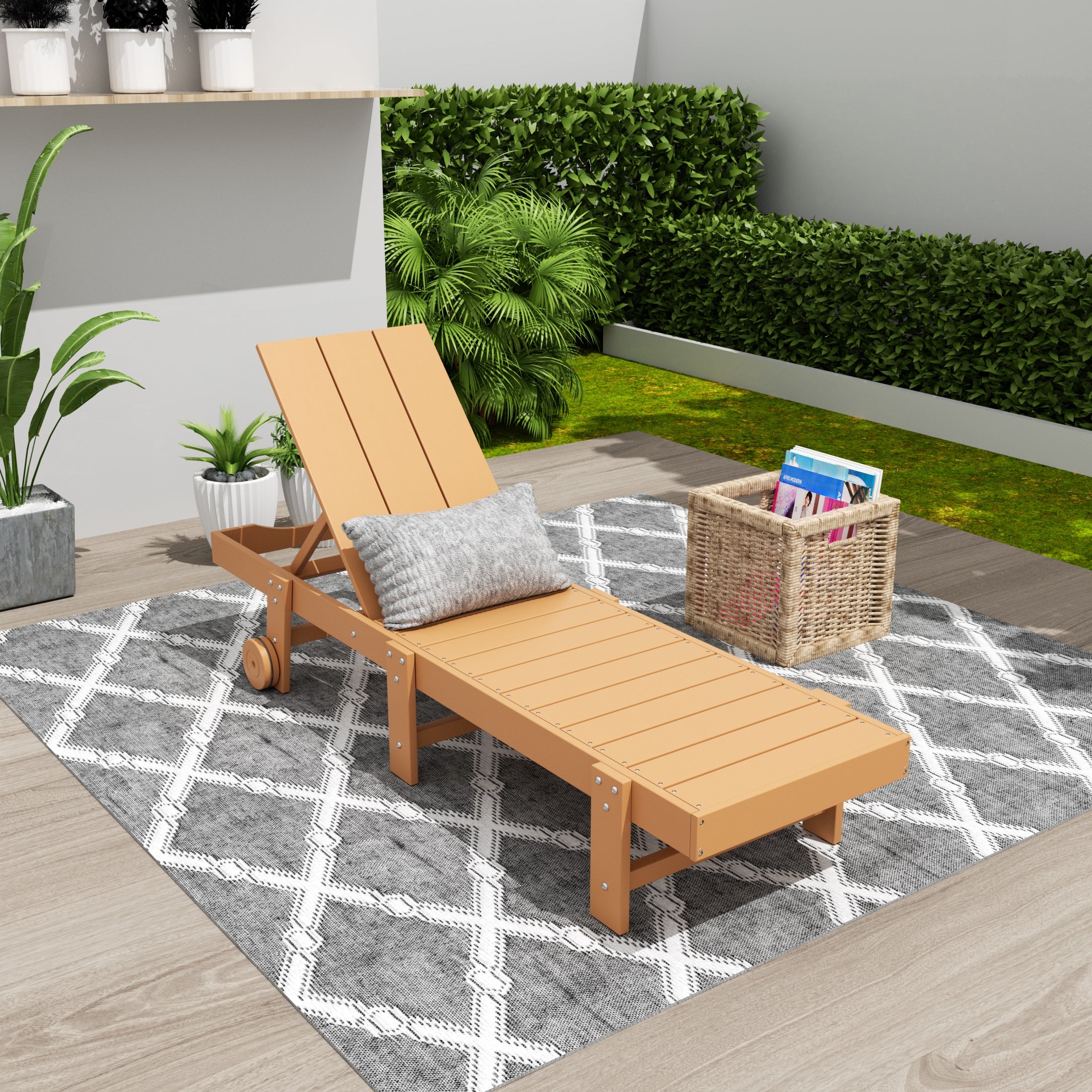 Palms Modern Poly Reclining Chaise Lounge With Wheels