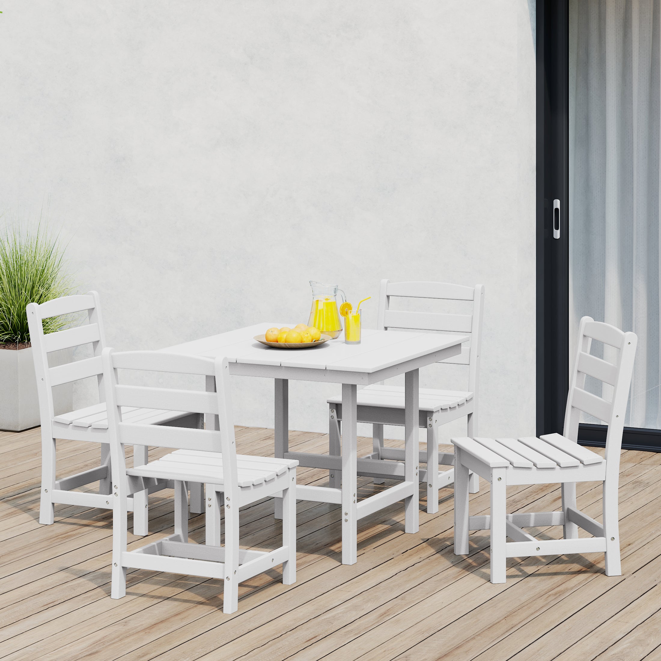 Palms 5-Piece HDPE Outdoor Square Patio Dining Table Set with Armless Side Chairs