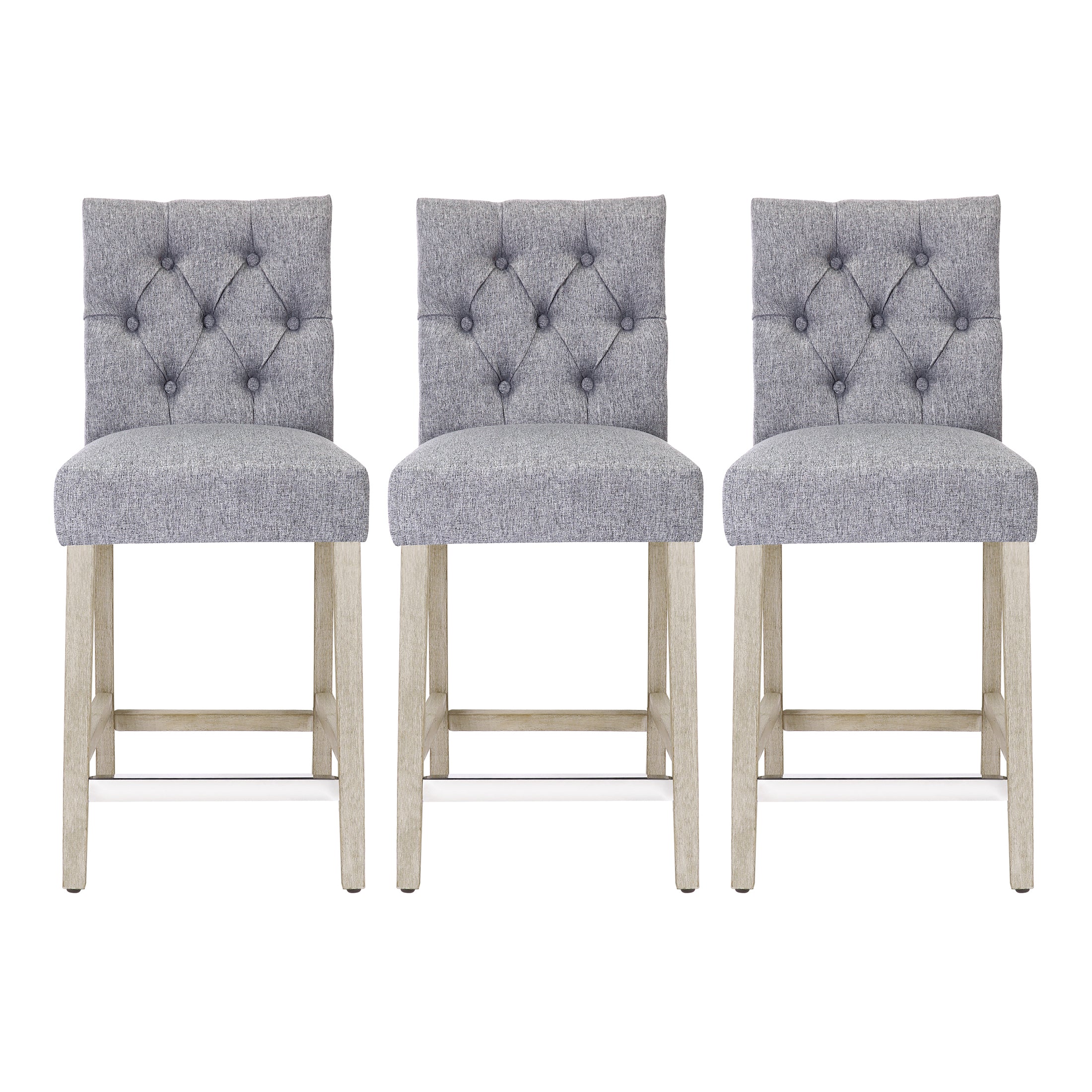 Bellmount 24" Upholstered Wood Counter Stool with Tufted Back (Set of 3)