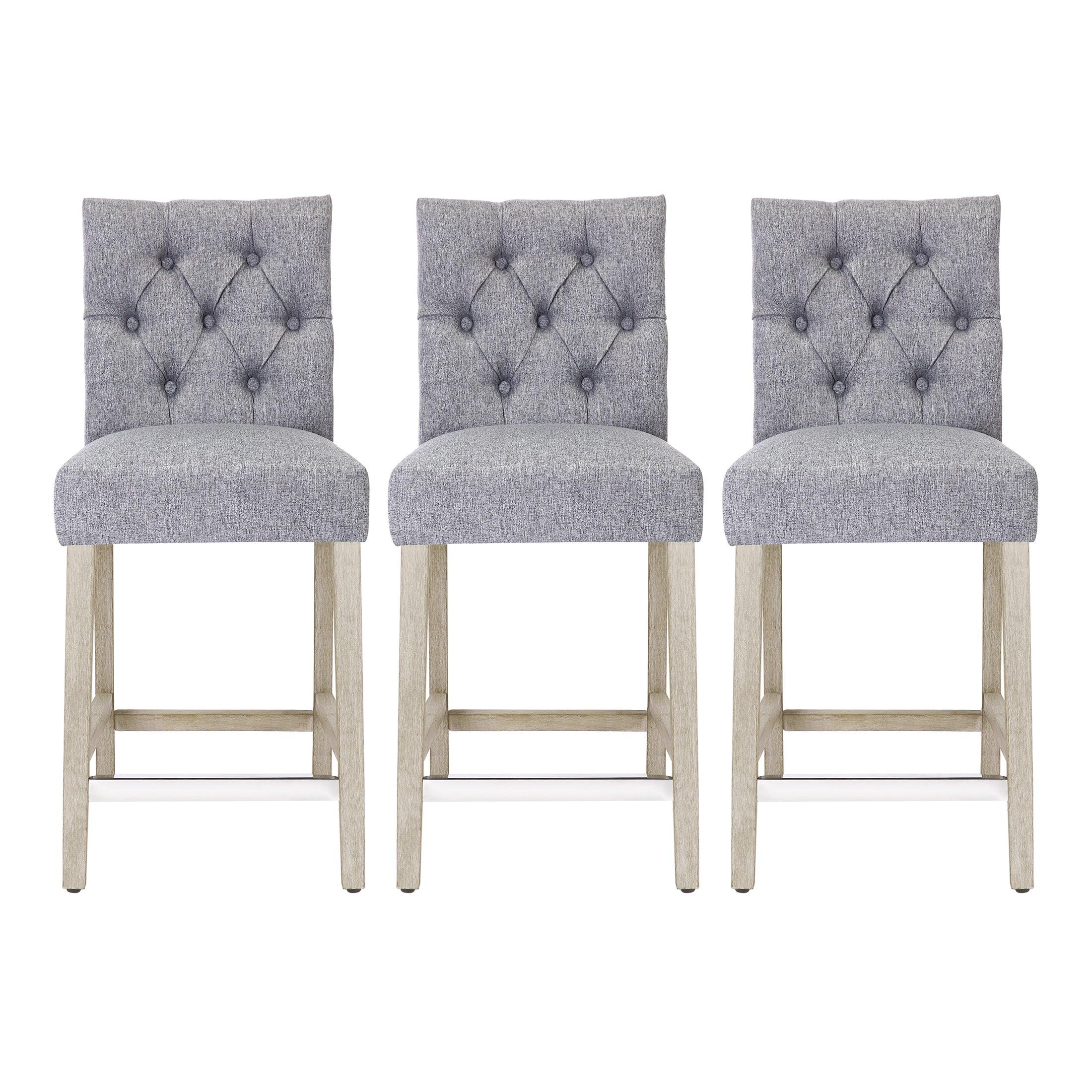 Bellmount 24" Upholstered Wood Counter Stool with Tufted Back (Set of 3)