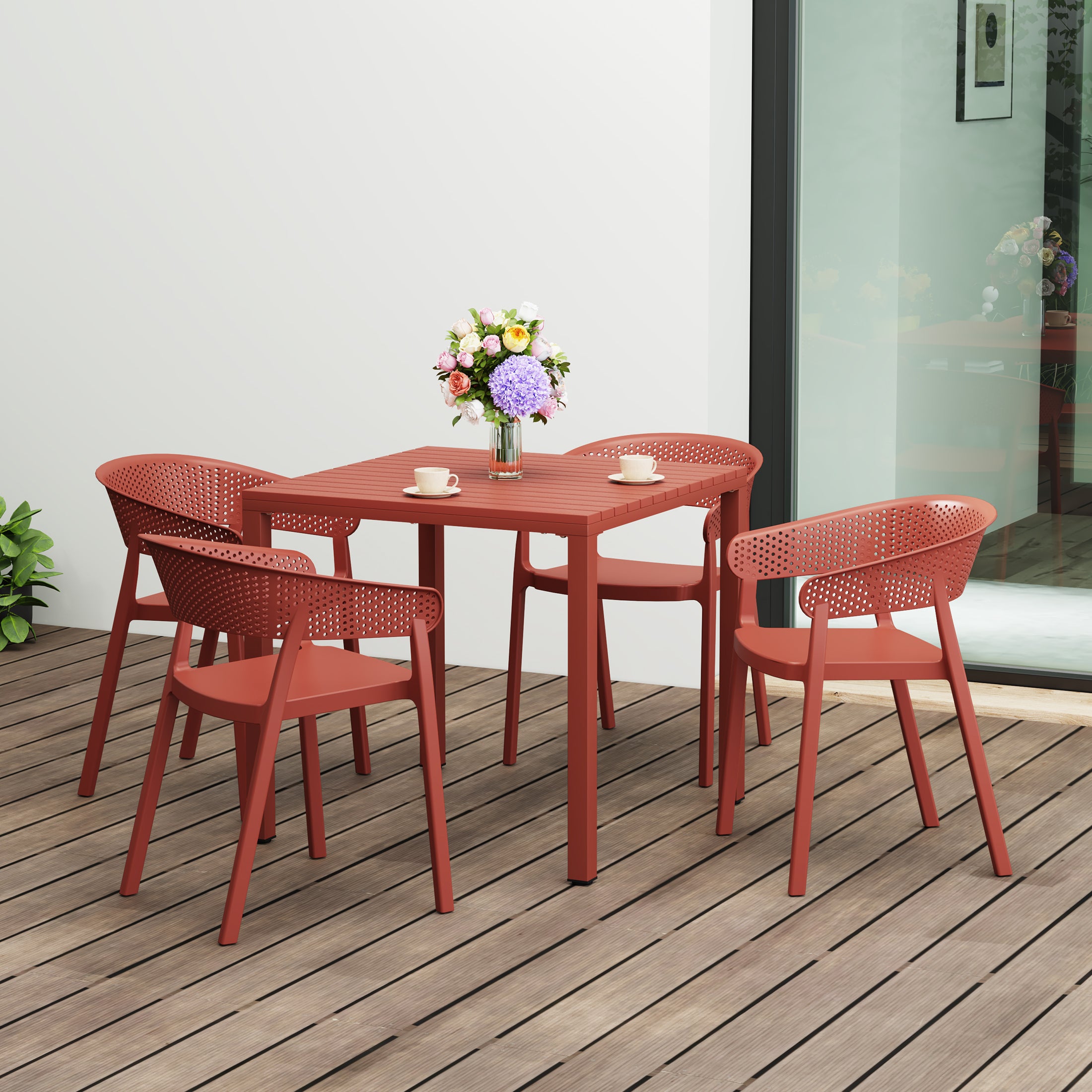 Sunshine 5-Piece Outdoor Metal Frame Square Dining Table Patio Set with Stackable Patio Dining Chairs