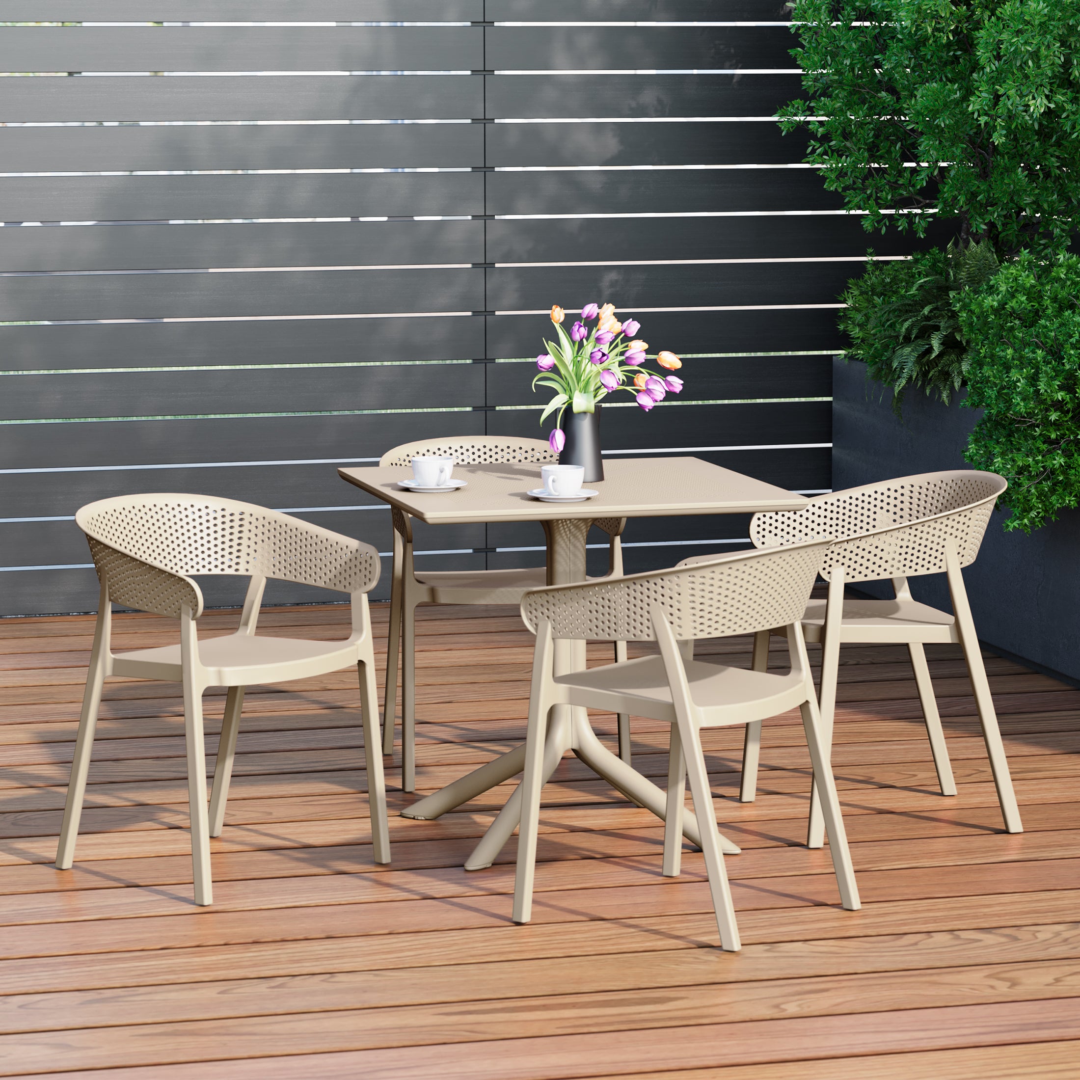 Sunshine 5-Piece Modern Patio Square Dining Table Set with Stackable Patio Dining Chairs