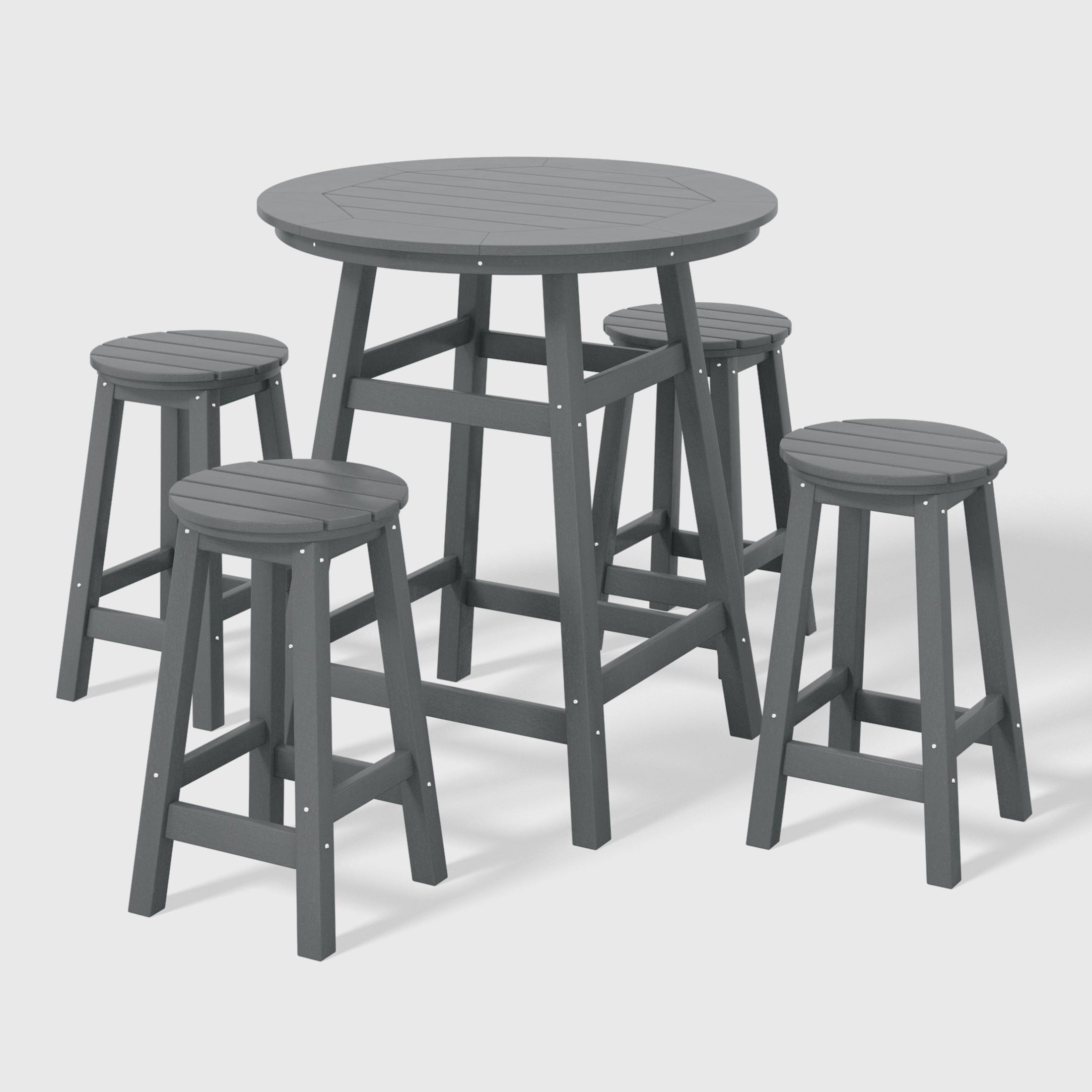 Paradise 5-Piece HDPE Outdoor Patio Dining Bar Bistro Table Set with Counter High Round Bar Stools