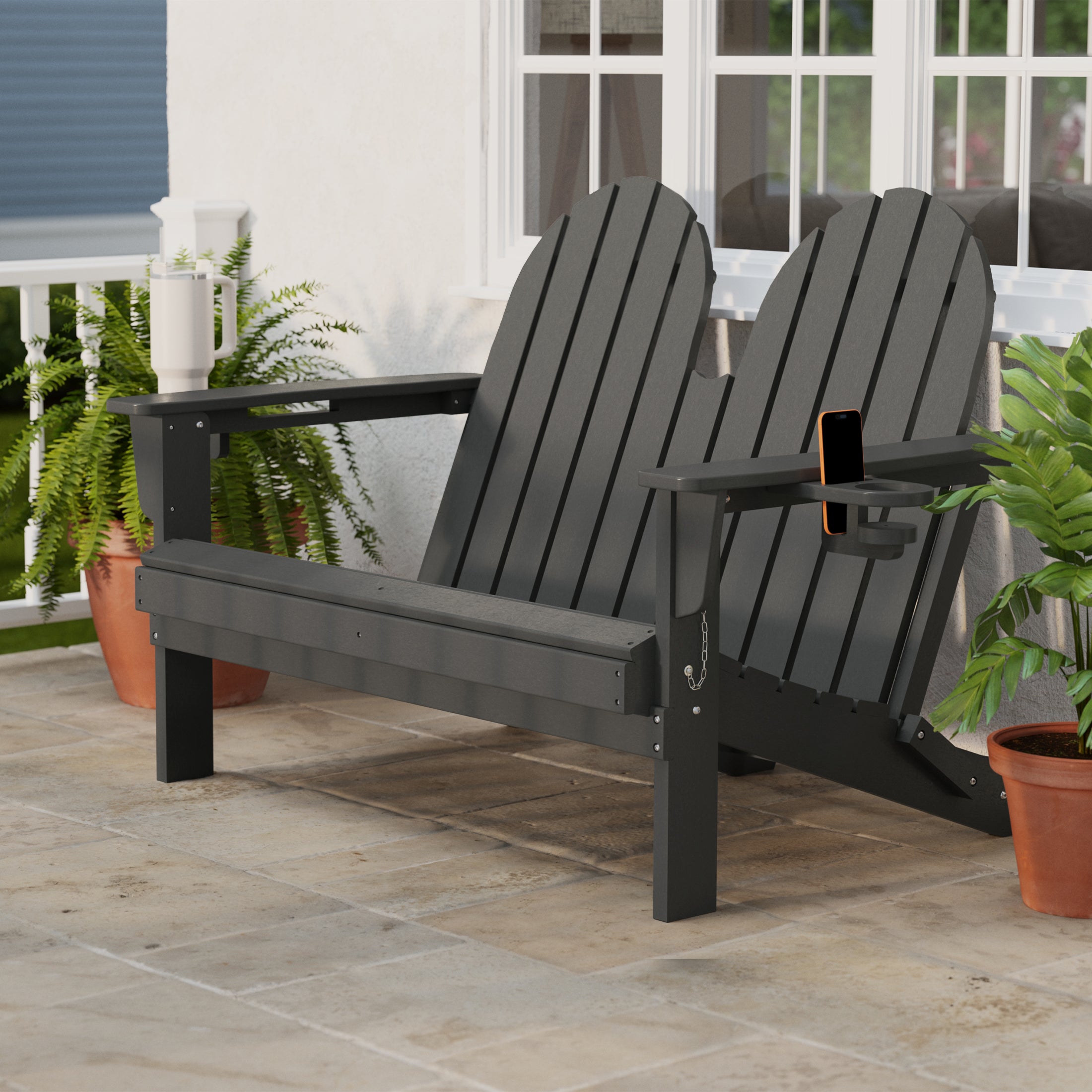 Savannah Outdoor Patio 49" HDPE Folding Adirondack Garden Bench