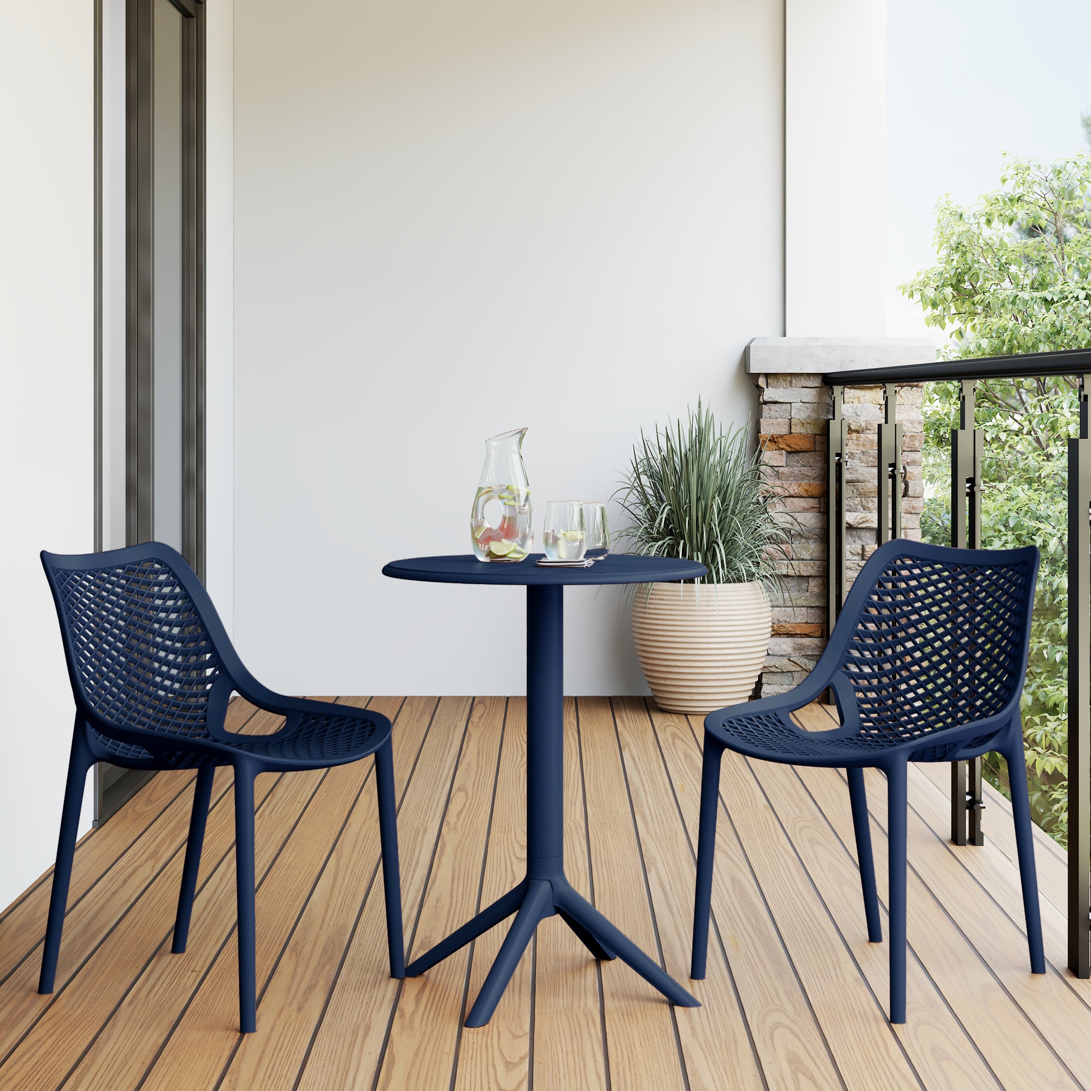 Sunshine 3-Piece Outdoor Resin Patio Bistro Set with Stackable Patio Dining Side Chairs