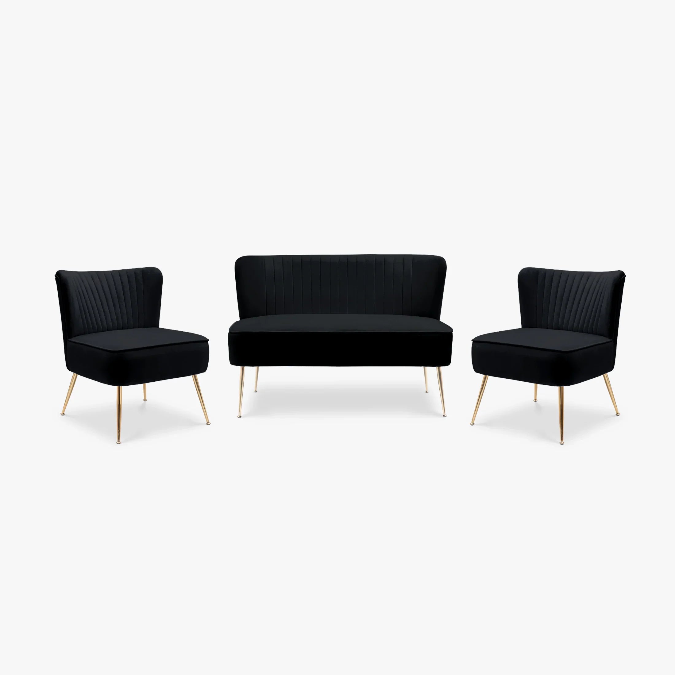 Alaia Mid Century Modern Tufted Velvet Loveseat Sofa and 25" Accent Chair 3-Piece Set