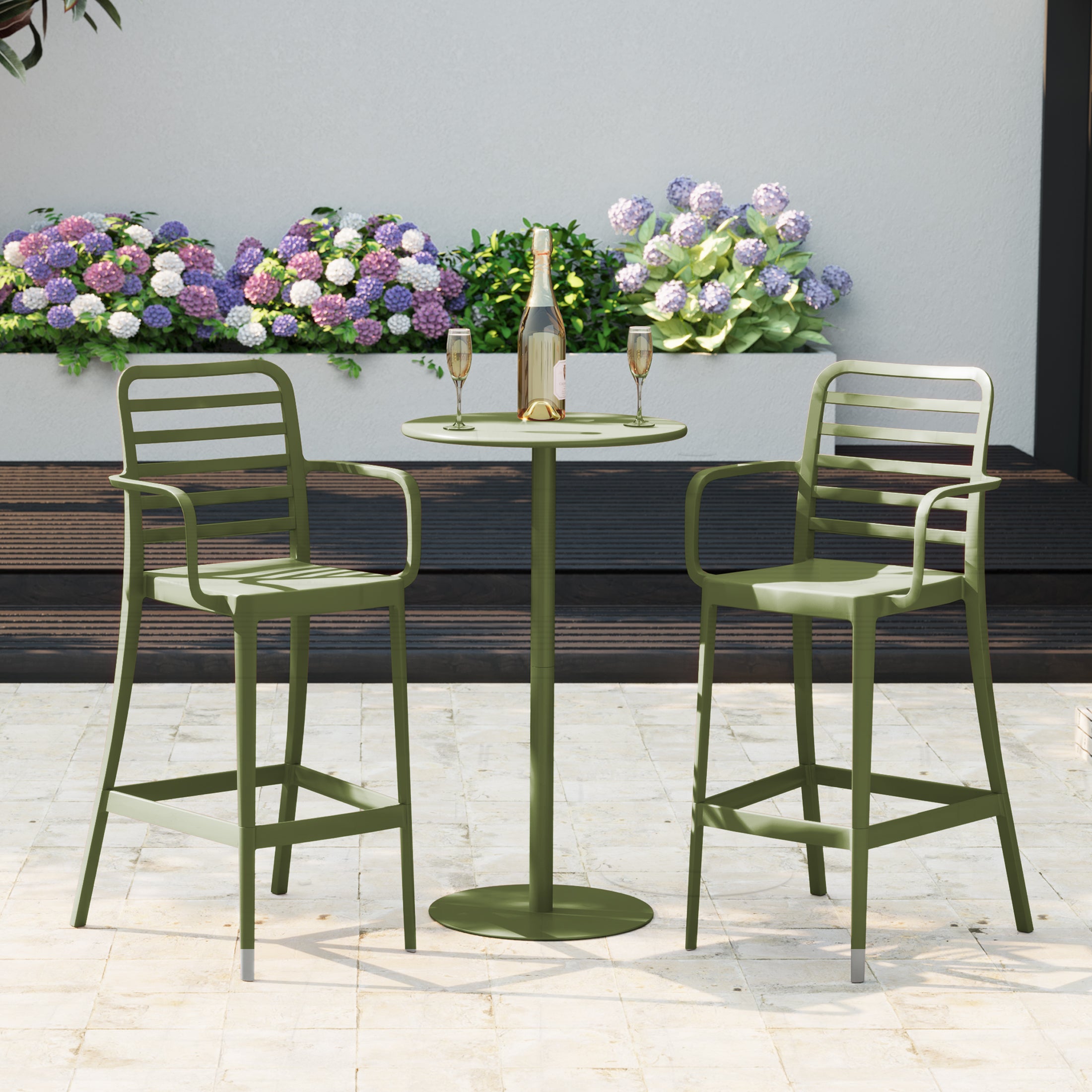 Sunshine 2-Person Adjustable Round Bar Table with Stackable Bar Stools Dining Set