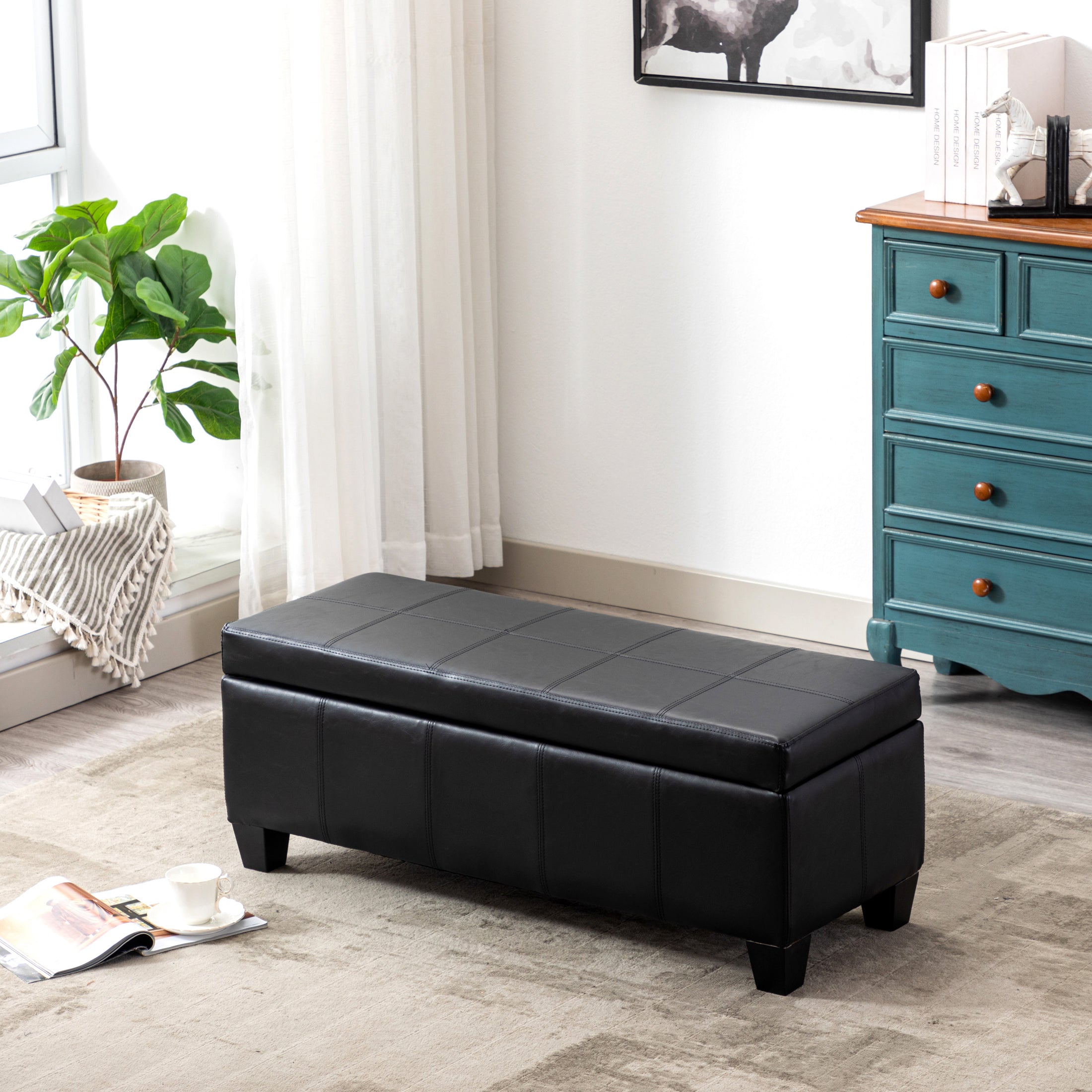 Baltimore 42" Inch Faux Leather Storage Ottoman Bench for Living Room Bedroom Furniture