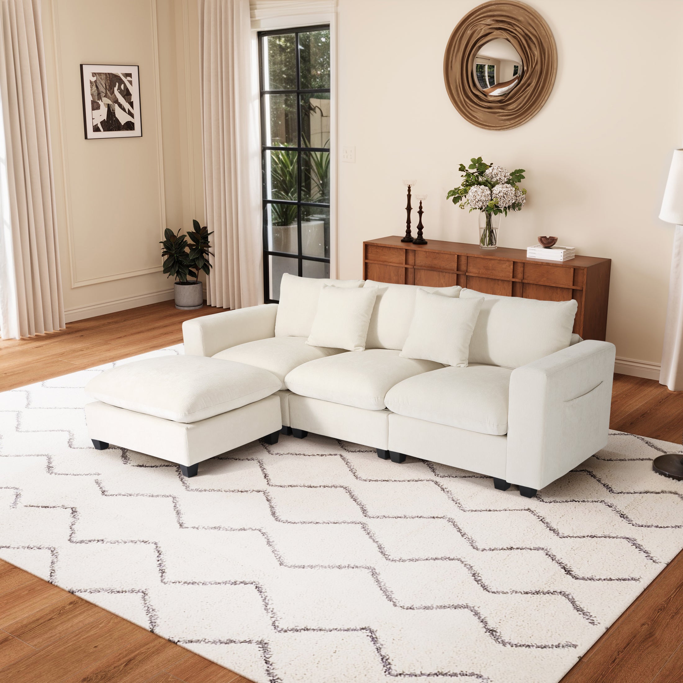 Springfield 99" Modular Chenille L-Shaped Sectional Sofa and Chaise With USB/Type-C Ports and Side Pockets