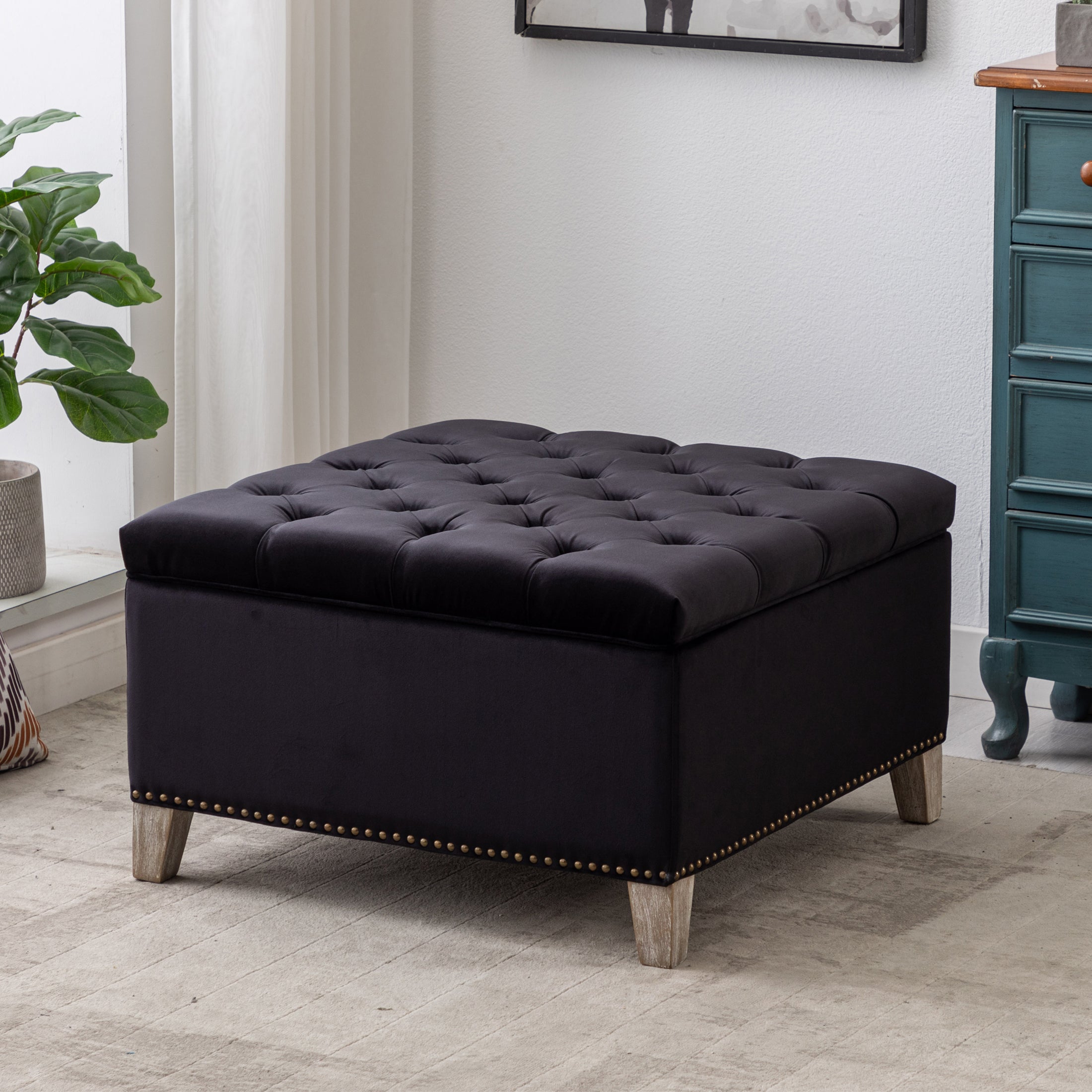 Hank Square Velvet Tufted Storage Ottoman