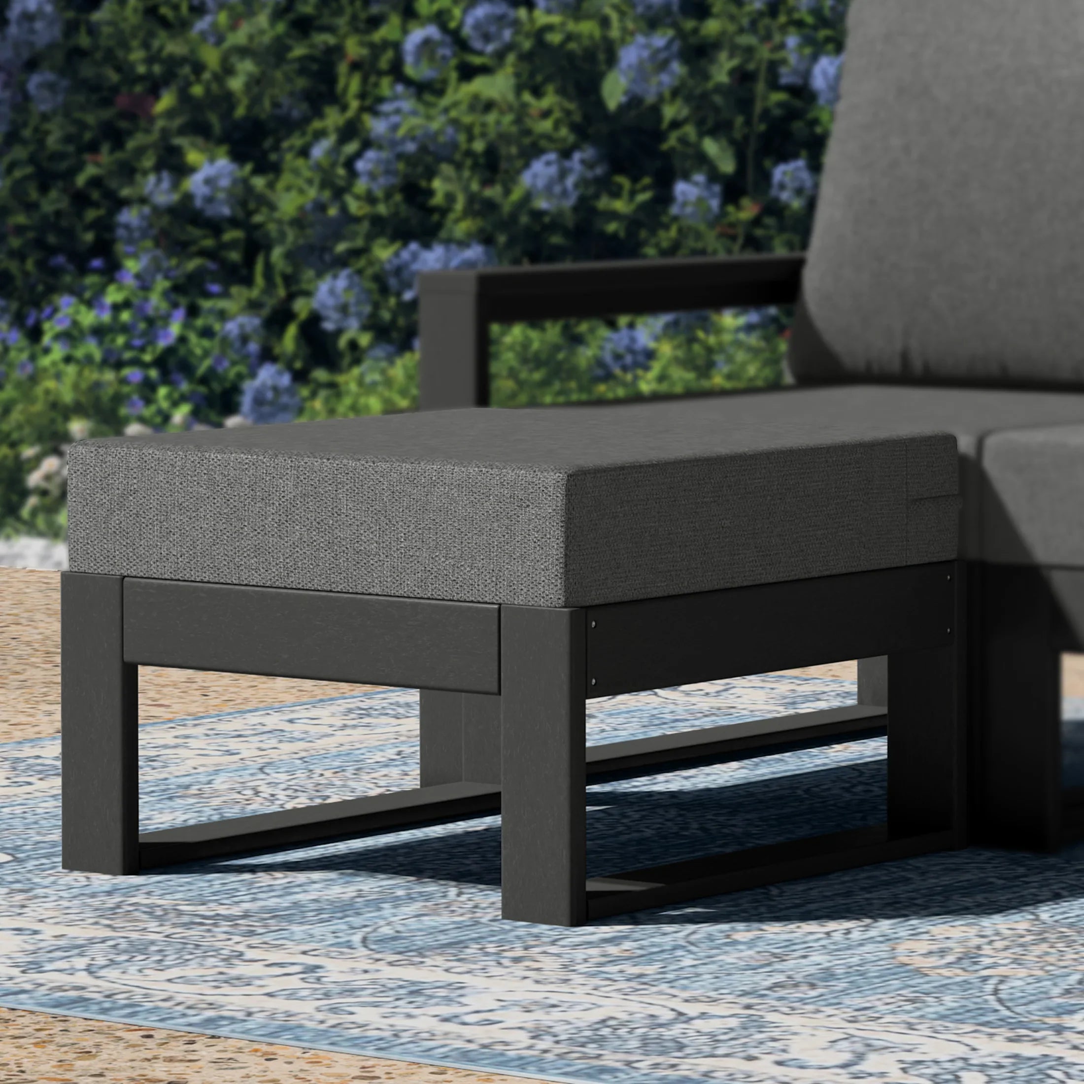 Rockaway Outdoor HDPE Patio Ottoman with Waterproof Olefin Cushions