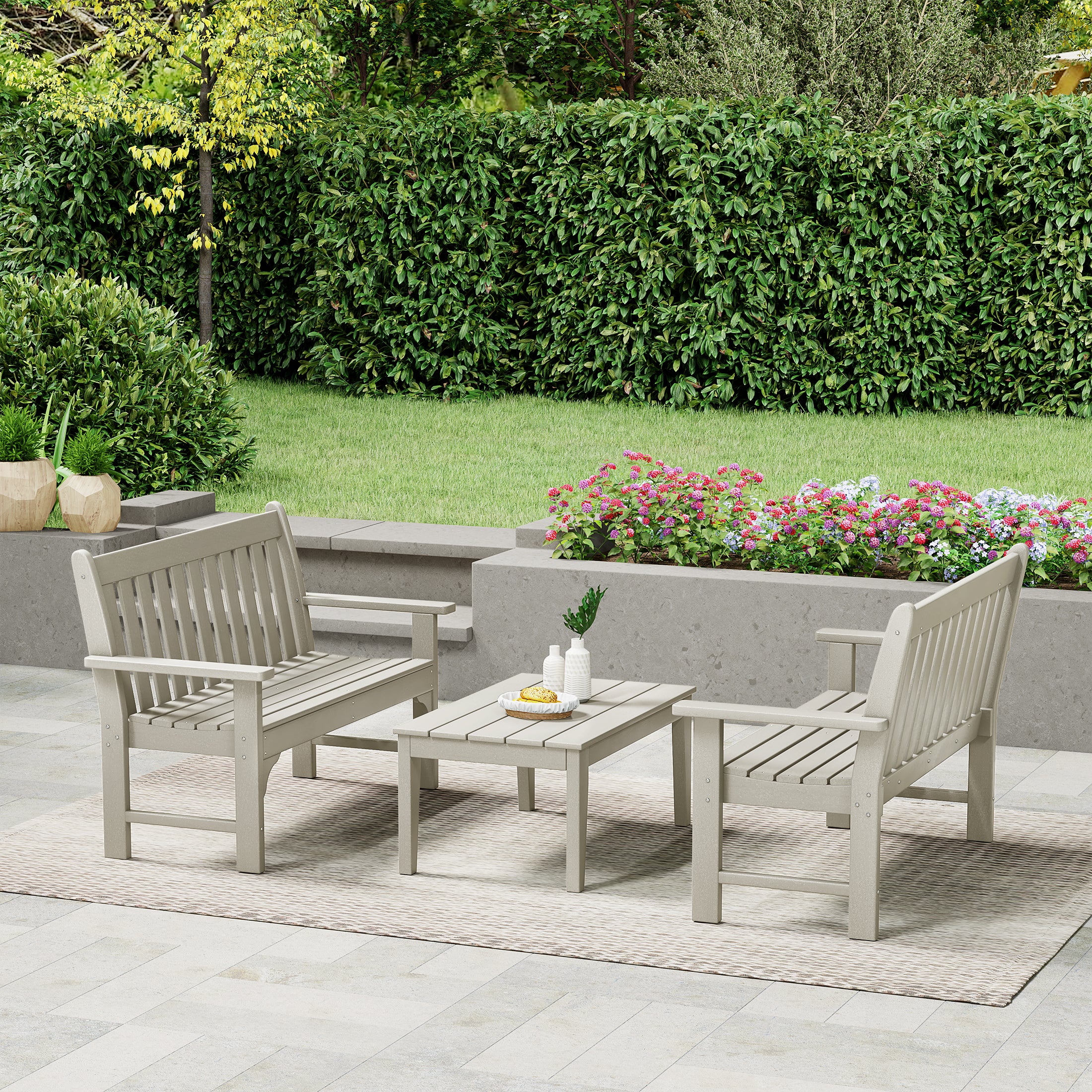 Paradise 3-Piece HDPE Outdoor Patio Furniture Couch and Coffee Table Set