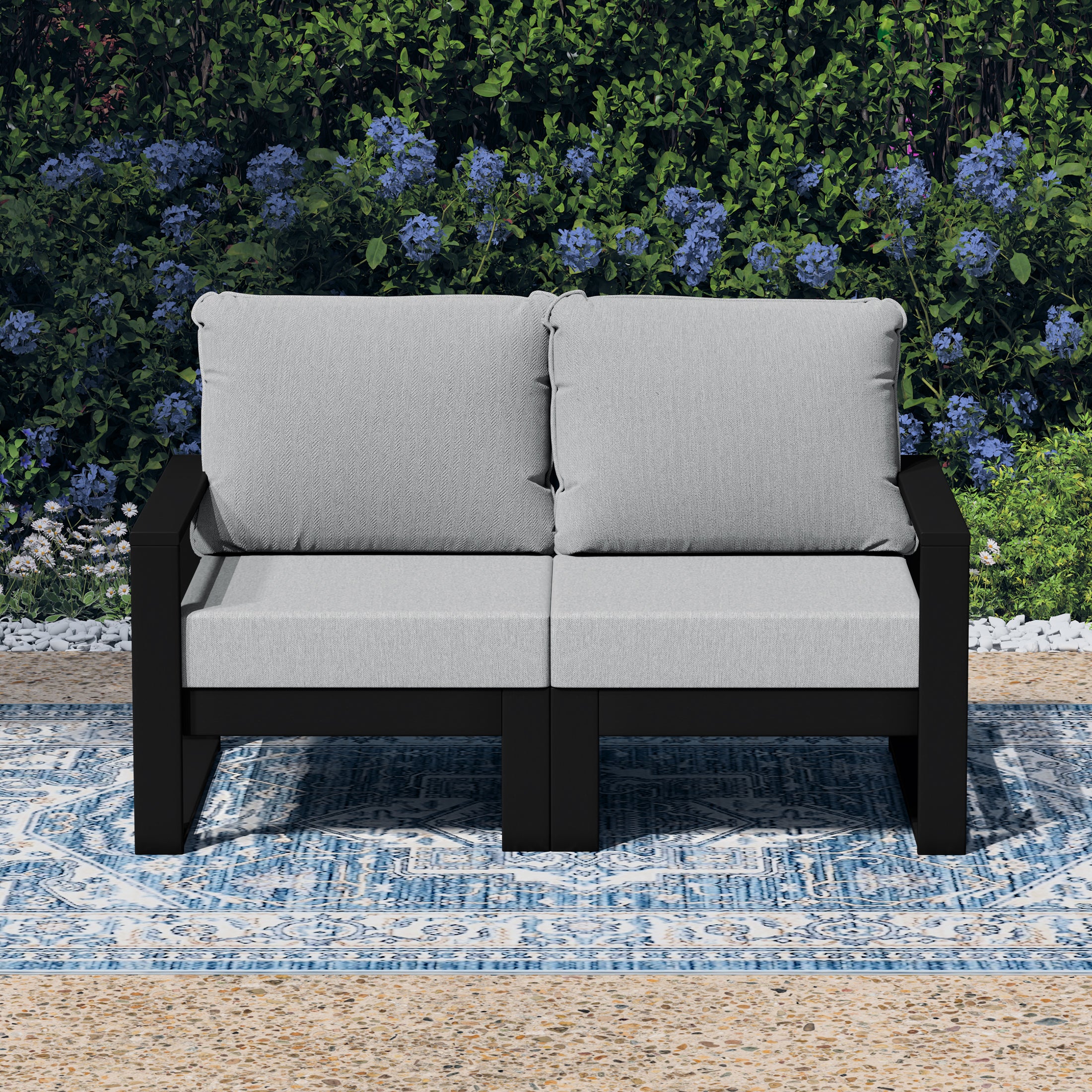 Rockaway Outdoor HDPE All-Weather Modern Patio Loveseat with Waterproof Cushions