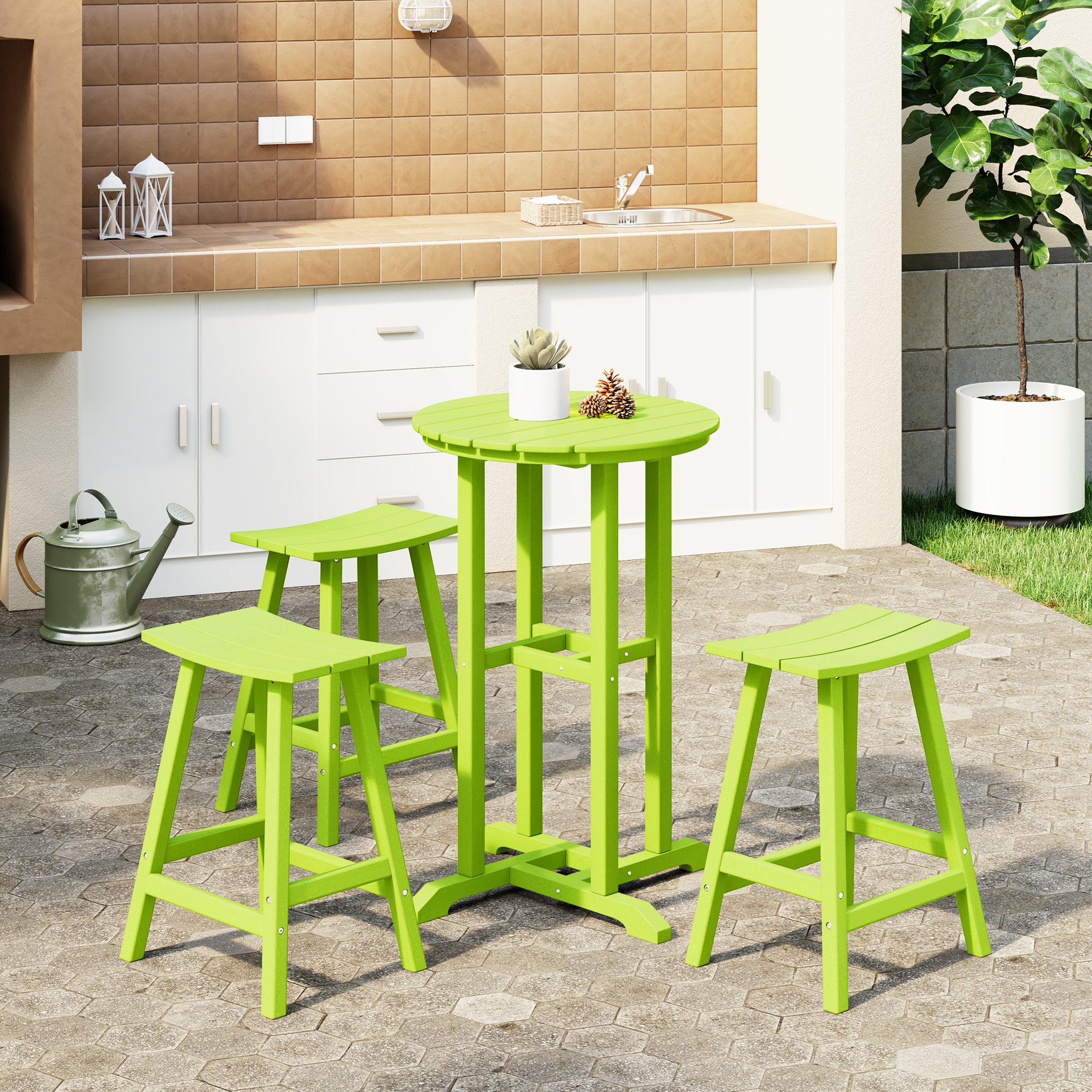 Paradise Outdoor Patio Counter Height Bar Stools Bistro Bar Table 4-Piece Set