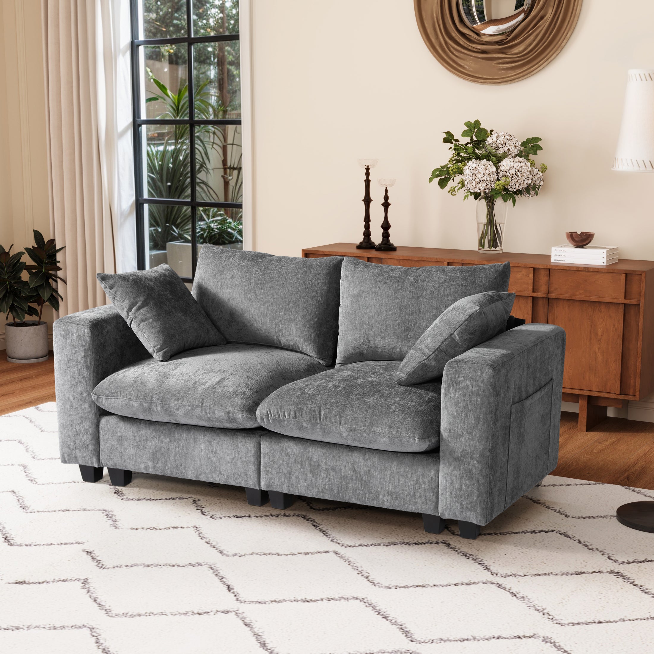 Springfield 70" Modular Chenille Loveseat Sofa With USB/Type-C Ports and Side Pockets