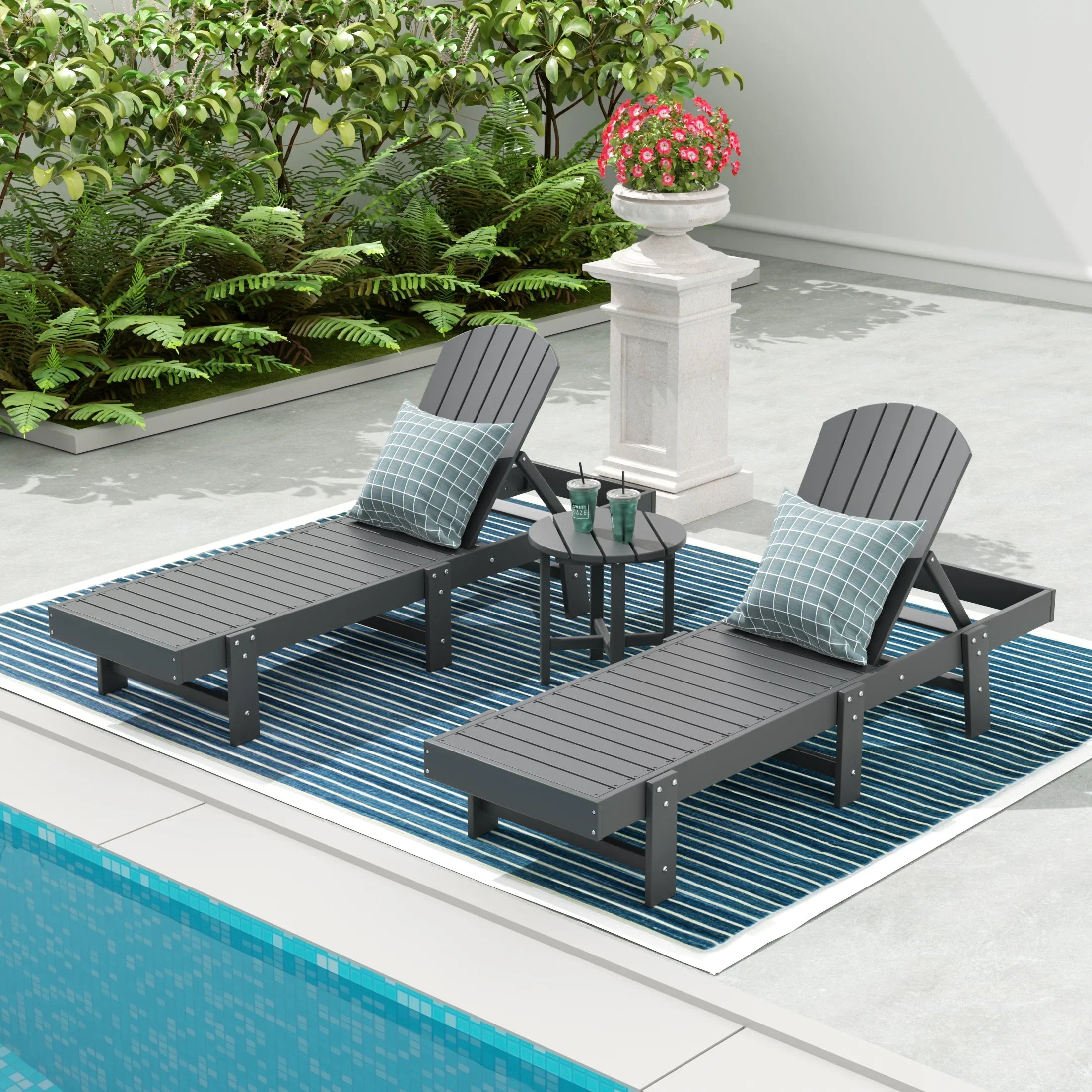 Portside 3 Piece Adirondack Poly Reclining Chaise Lounge
