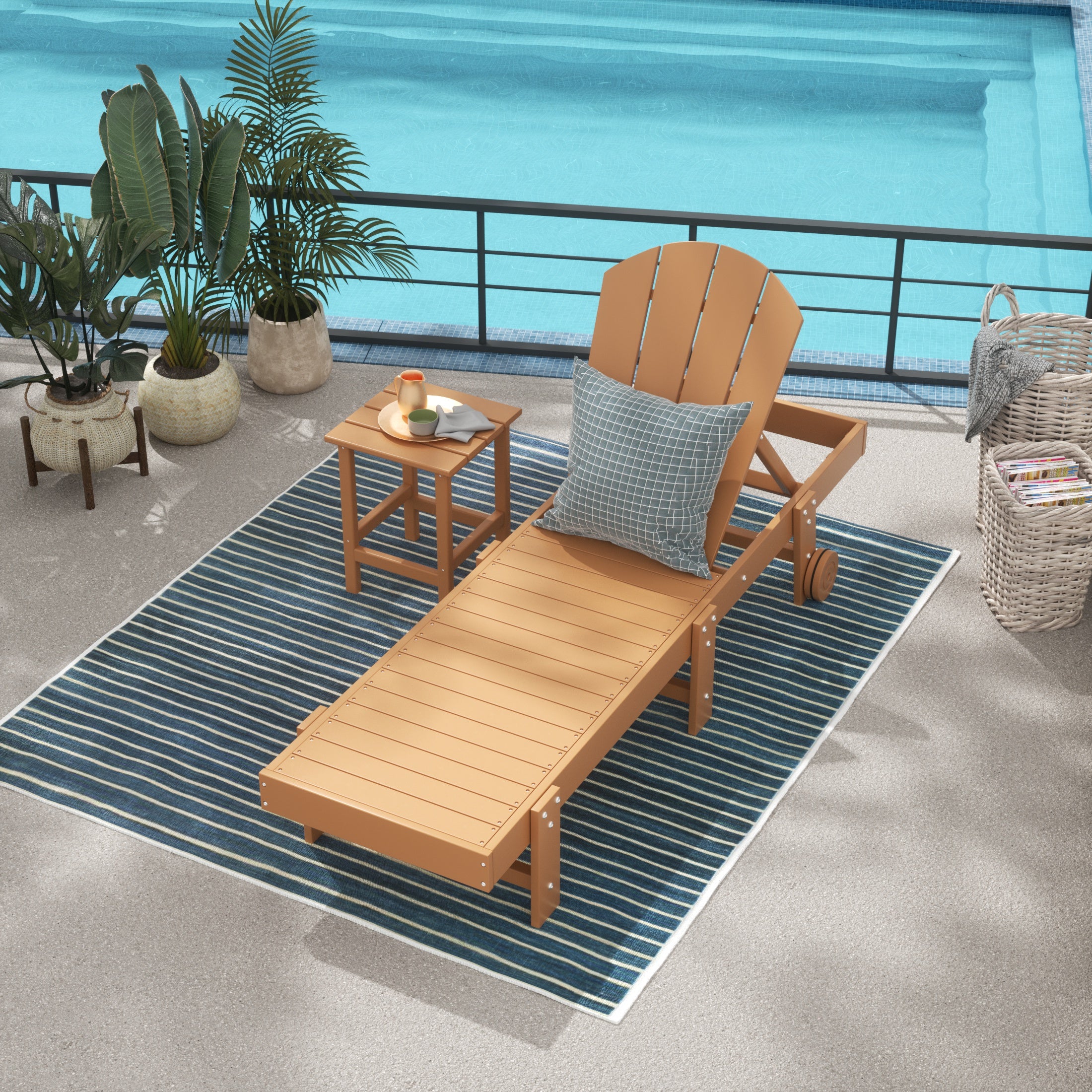 Paradise 2 Piece Adirondack Poly Reclining Chaise Lounge With Wheels