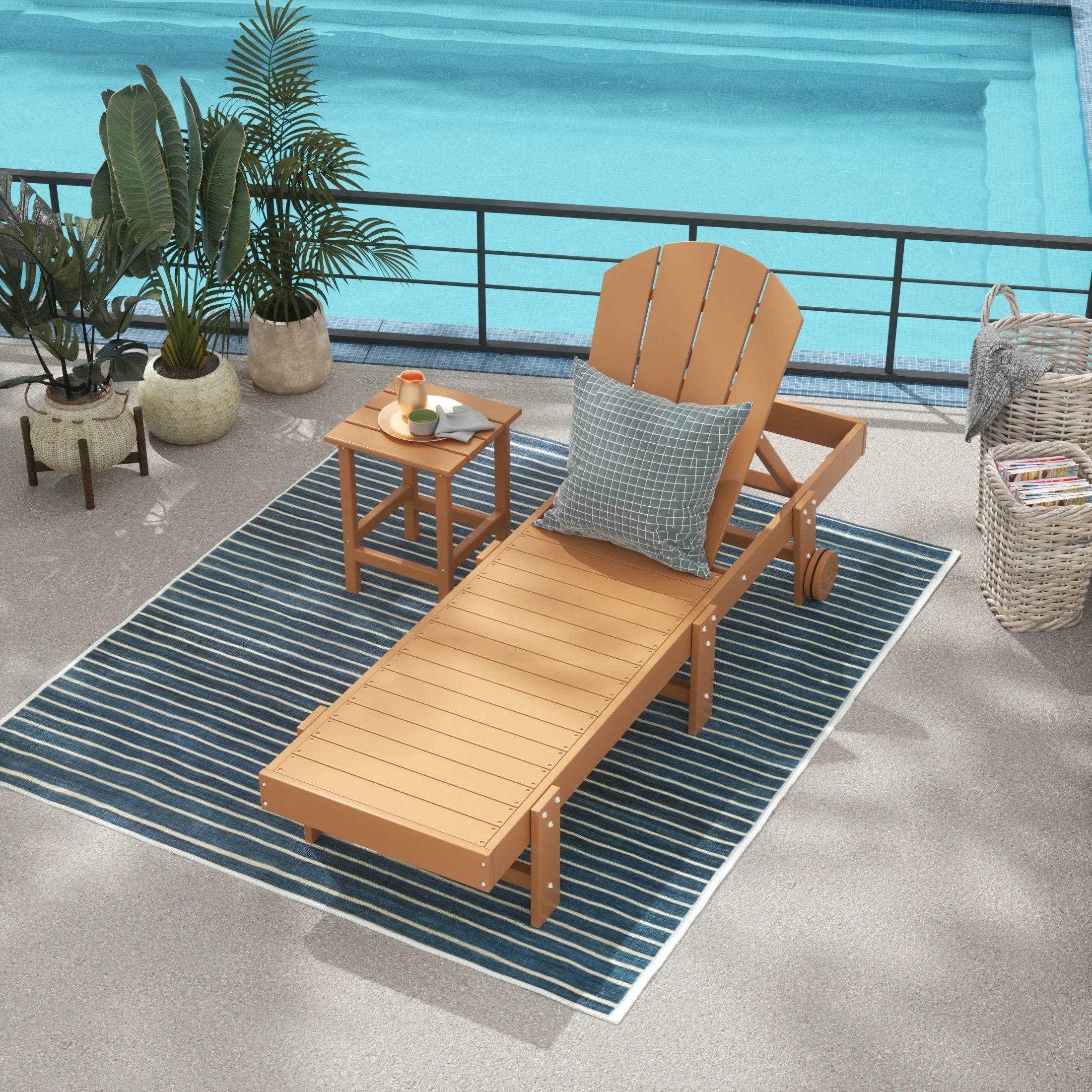 Paradise 2 Piece Adirondack Poly Reclining Chaise Lounge With Wheels