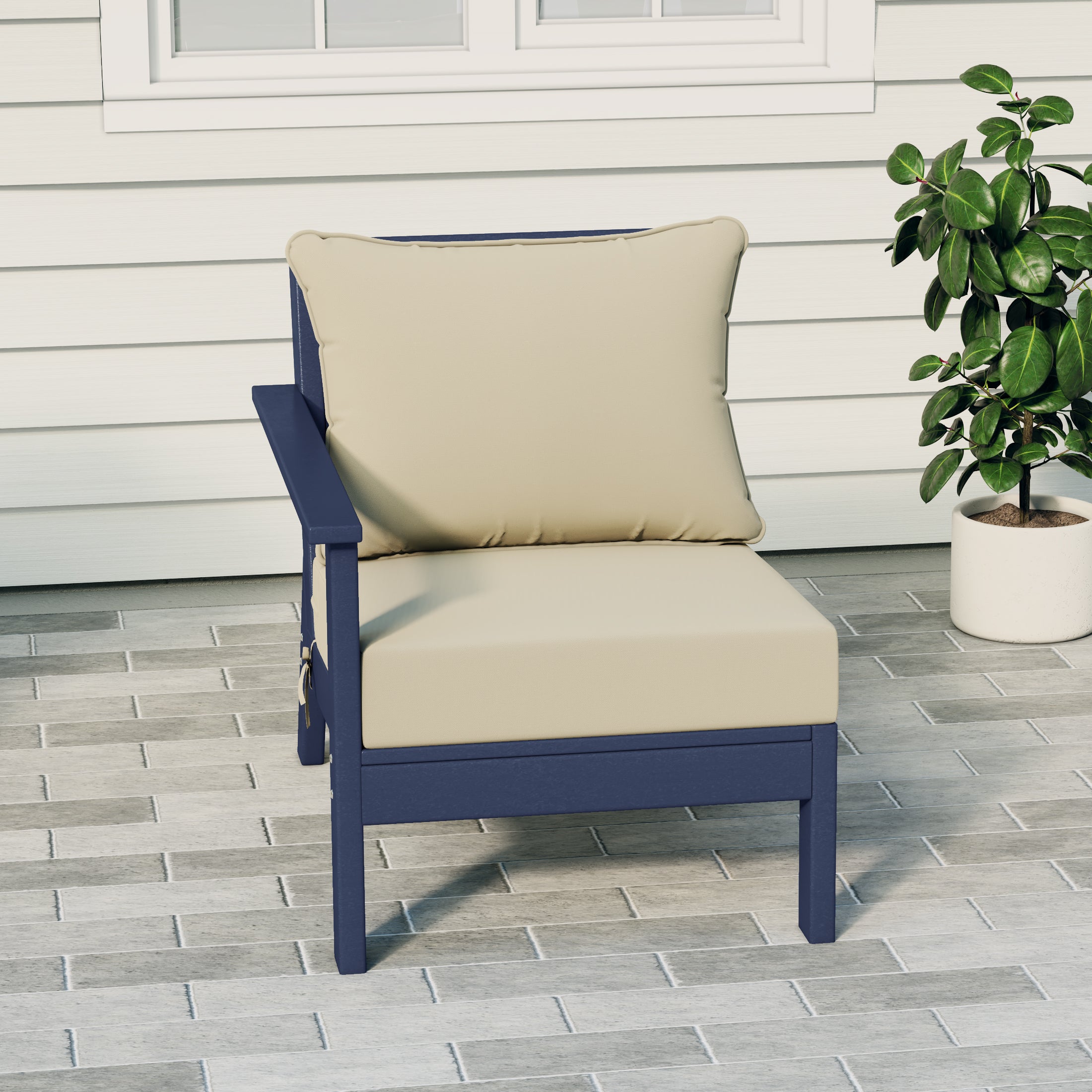 Portsmouth Outdoor Patio HDPE Left Arm Sectional Corner Club Chair with Patio Cushions