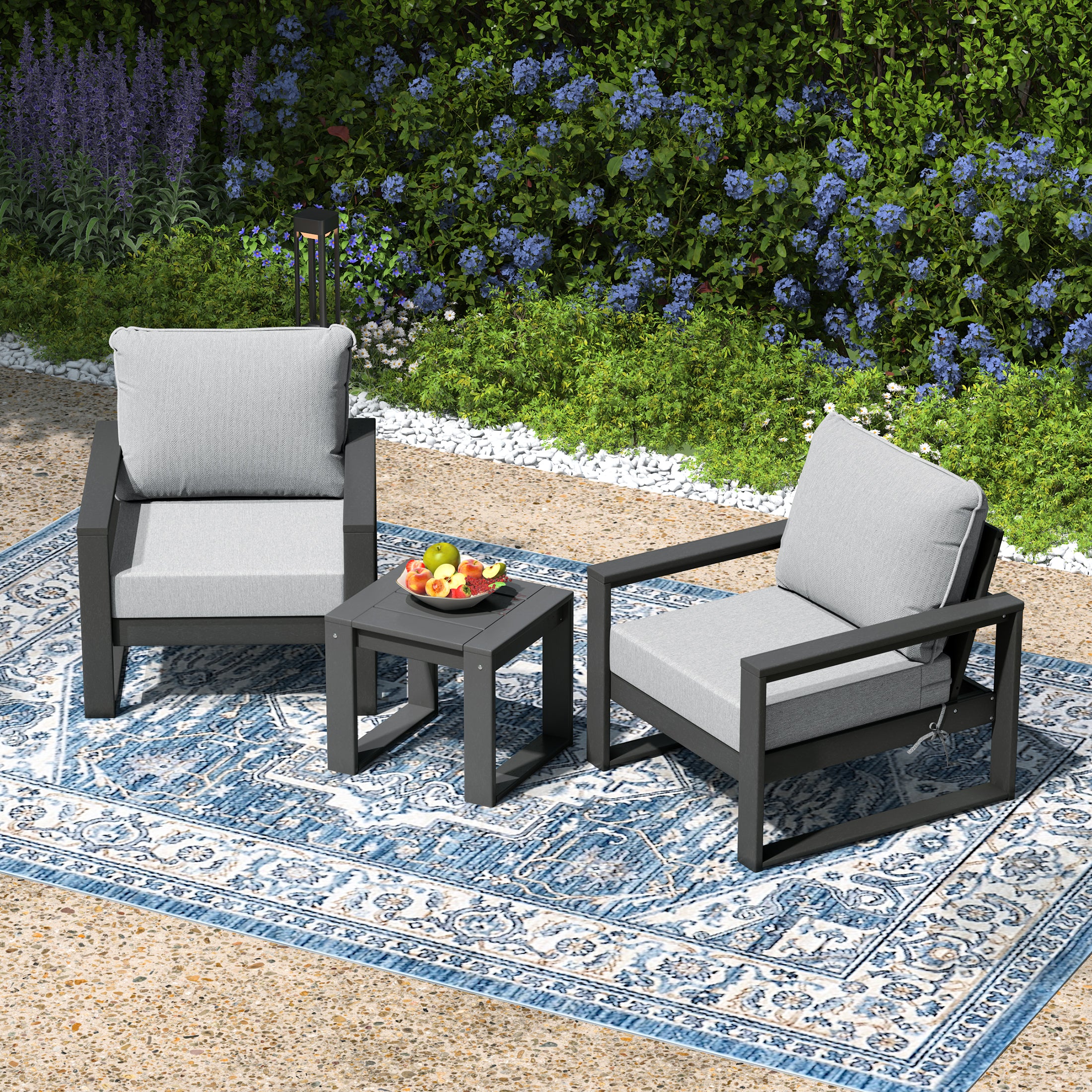 Rockaway Outdoor Modern 3-Piece HDPE Patio Sofa Set with Side Table