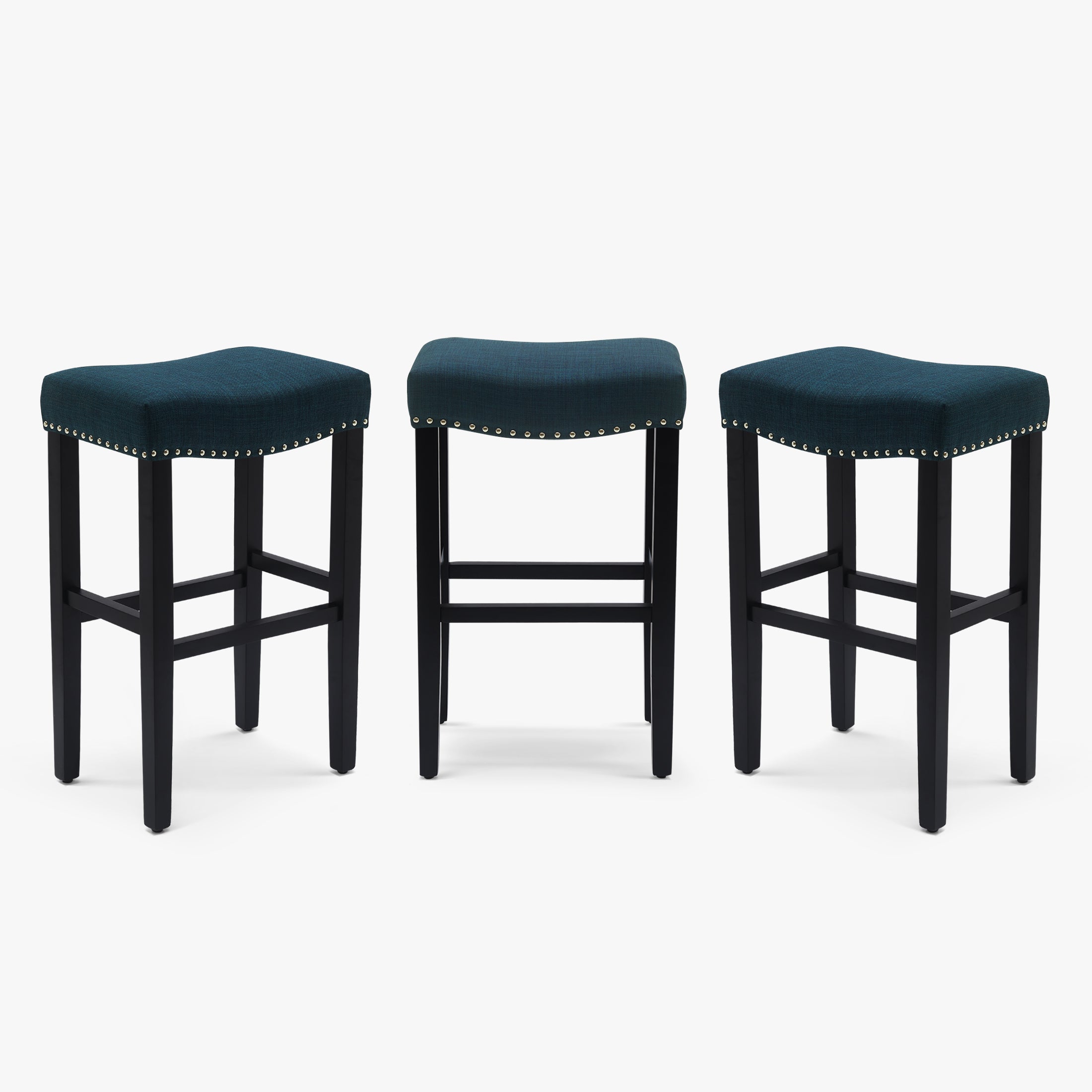 Bulmon 29" Upholstered Saddle Seat Black Bar Stool (Set of 3)