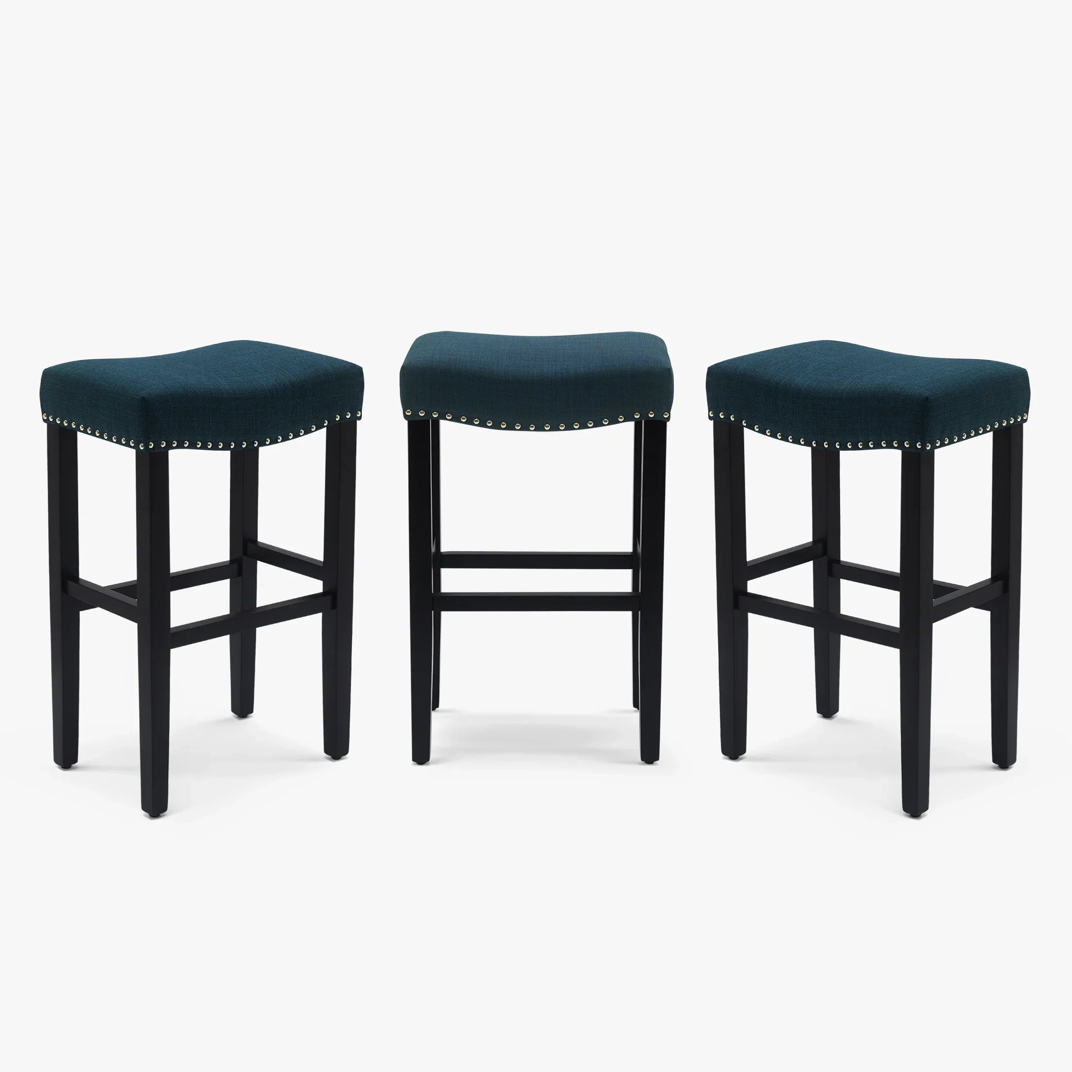 Bulmon 29" Upholstered Saddle Seat Black Bar Stool (Set of 3)