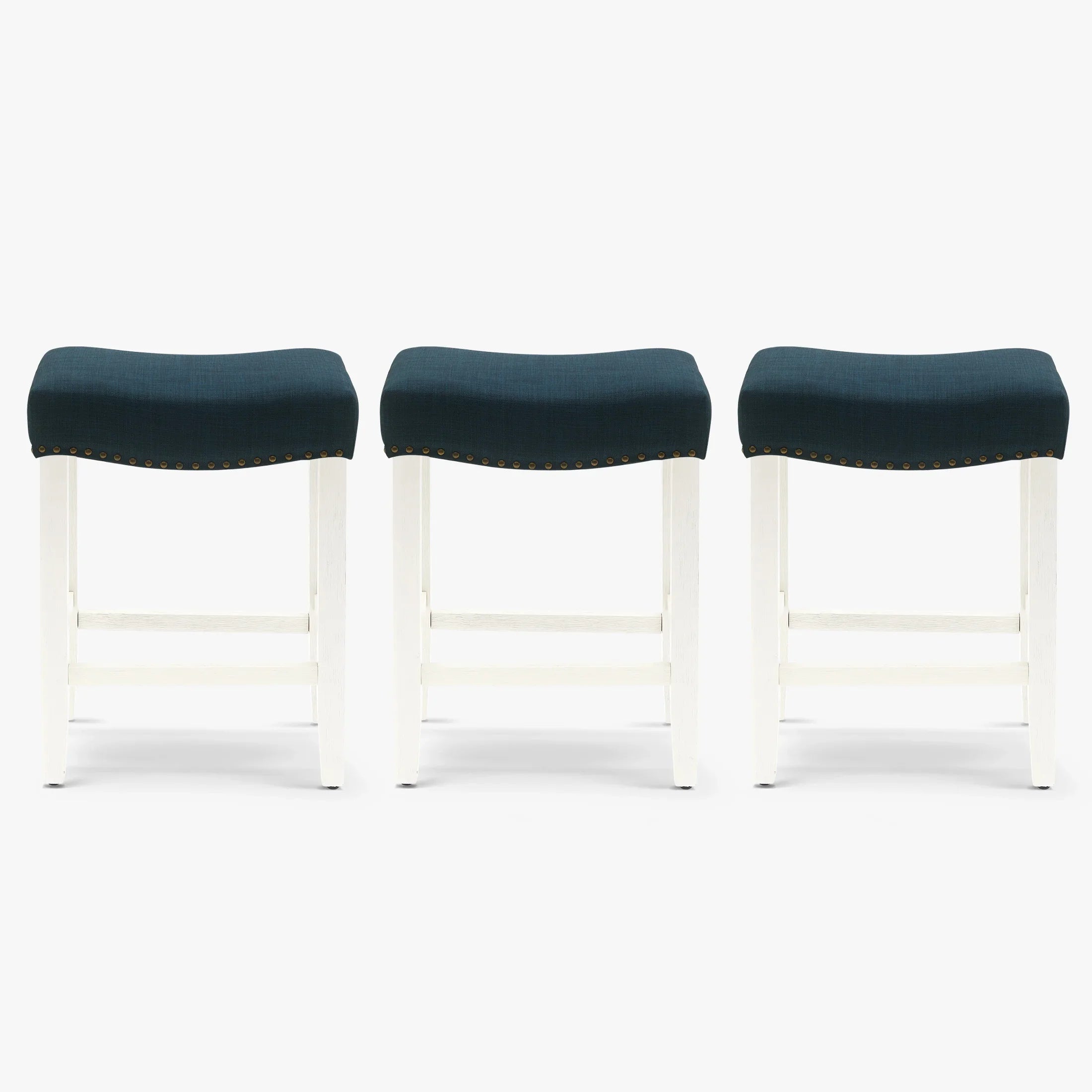 Bulmon 24" Upholstered Saddle Seat Antique White Counter Stool (Set of 3)
