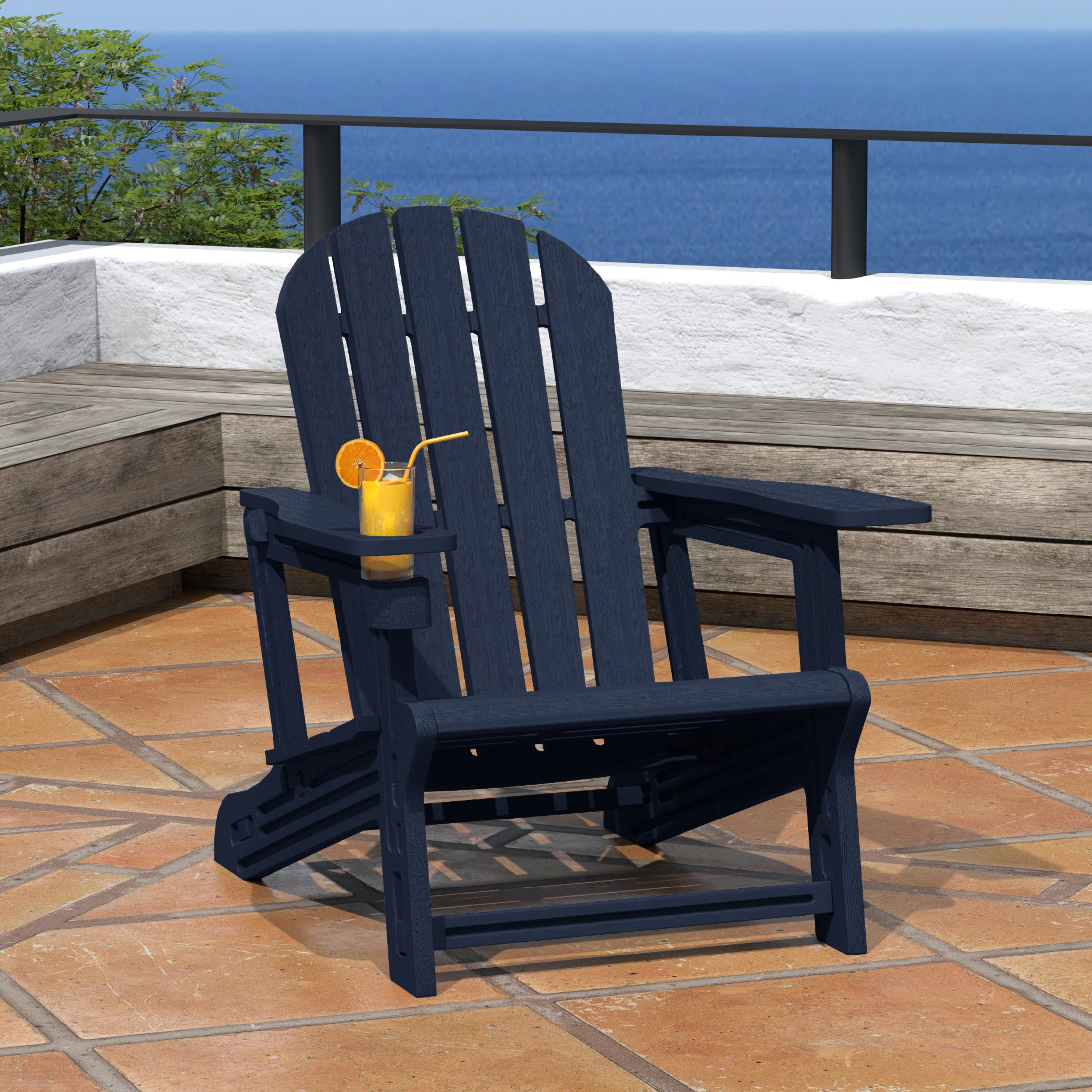 Cayman Tool-Free Assembly Outdoor Patio HDPE Plastic Adirondack Chair with Cup Holder