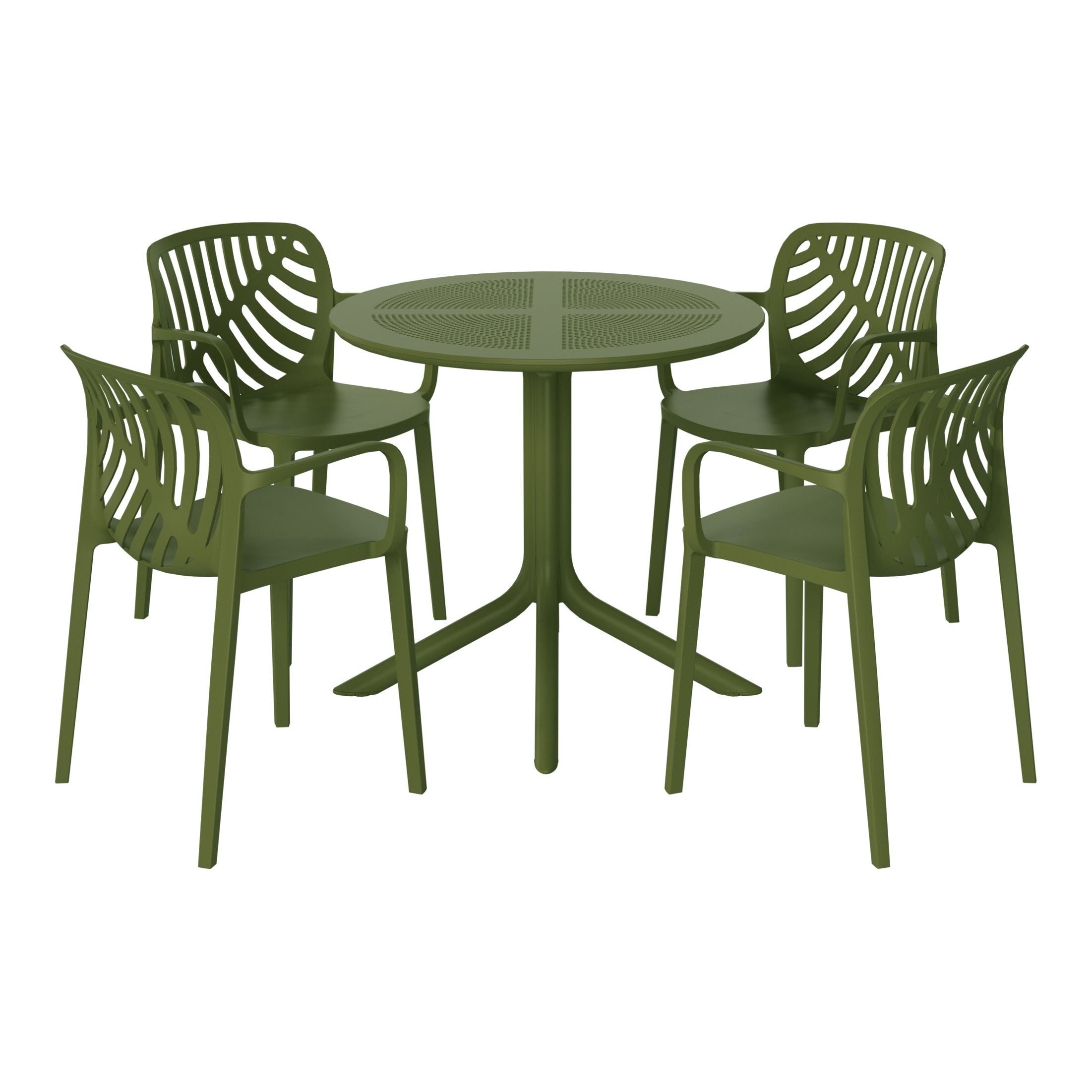 Sunshine 5-Piece Outdoor Resin Round Patio Dining Table Set with Modern Stackable Patio Dining Chairs
