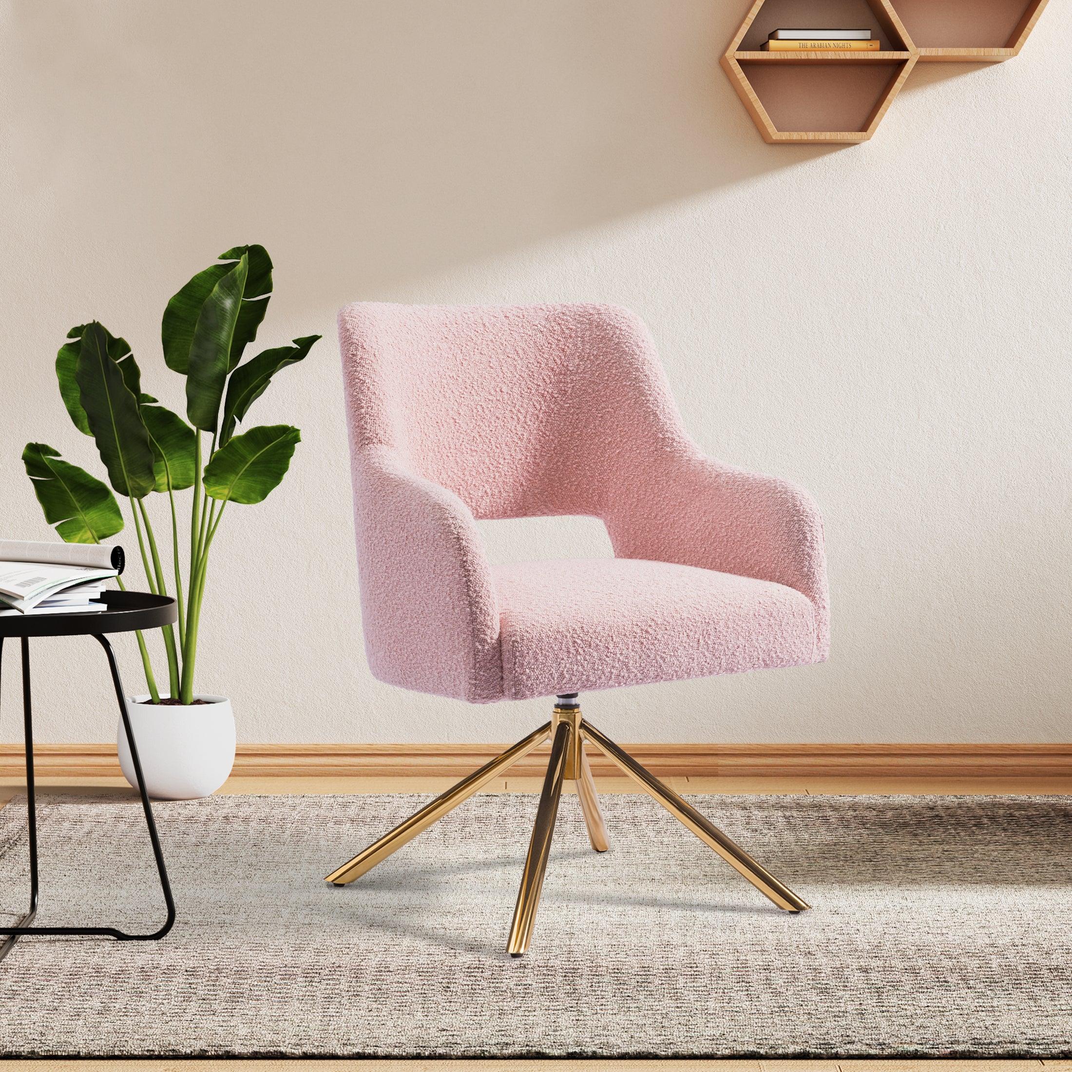 Amélie Mid-Century Modern Wide Boucle Swivel Vanity Chair