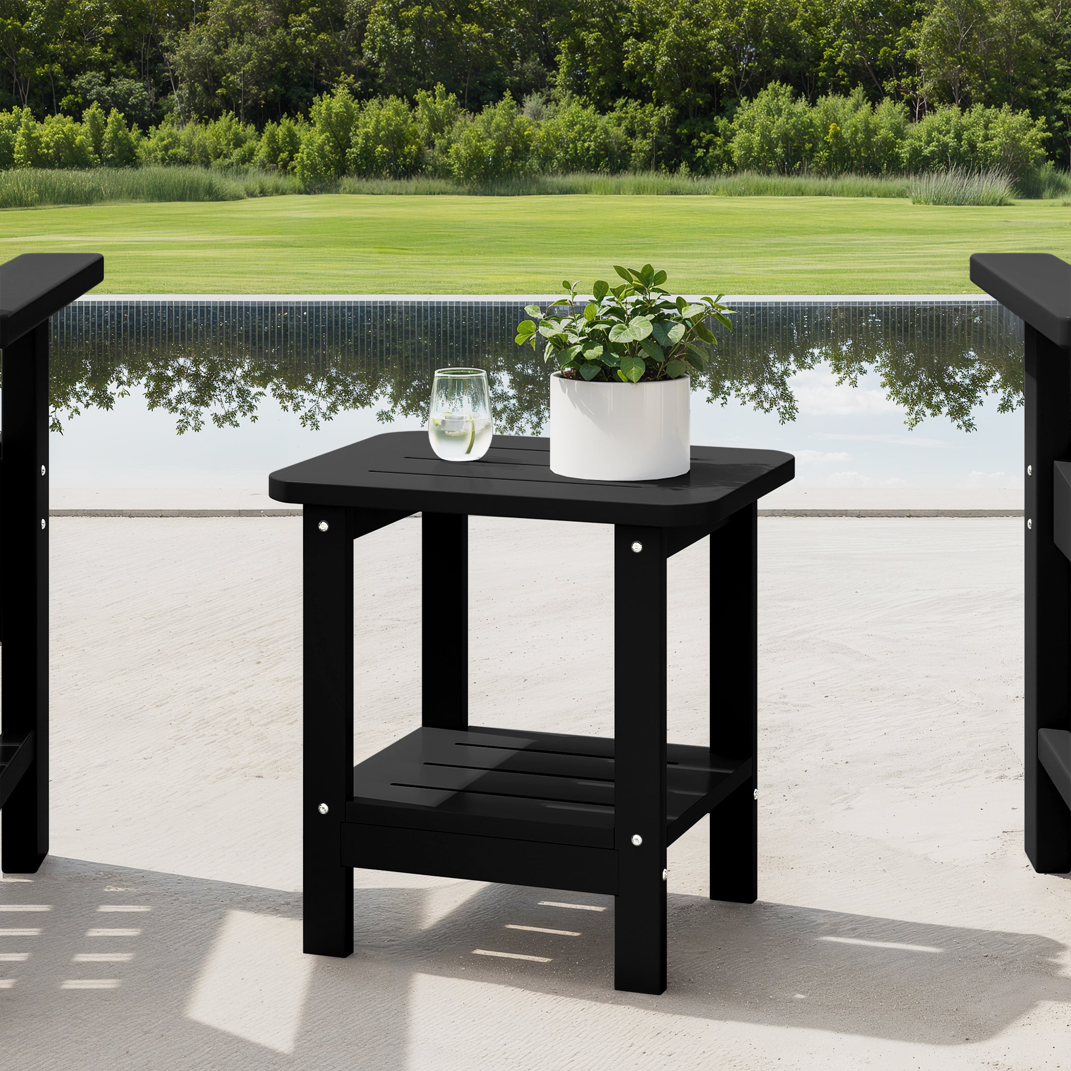 Lago 2-Tier Outdoor HDPE Modern Adirondack Square Patio Side Table