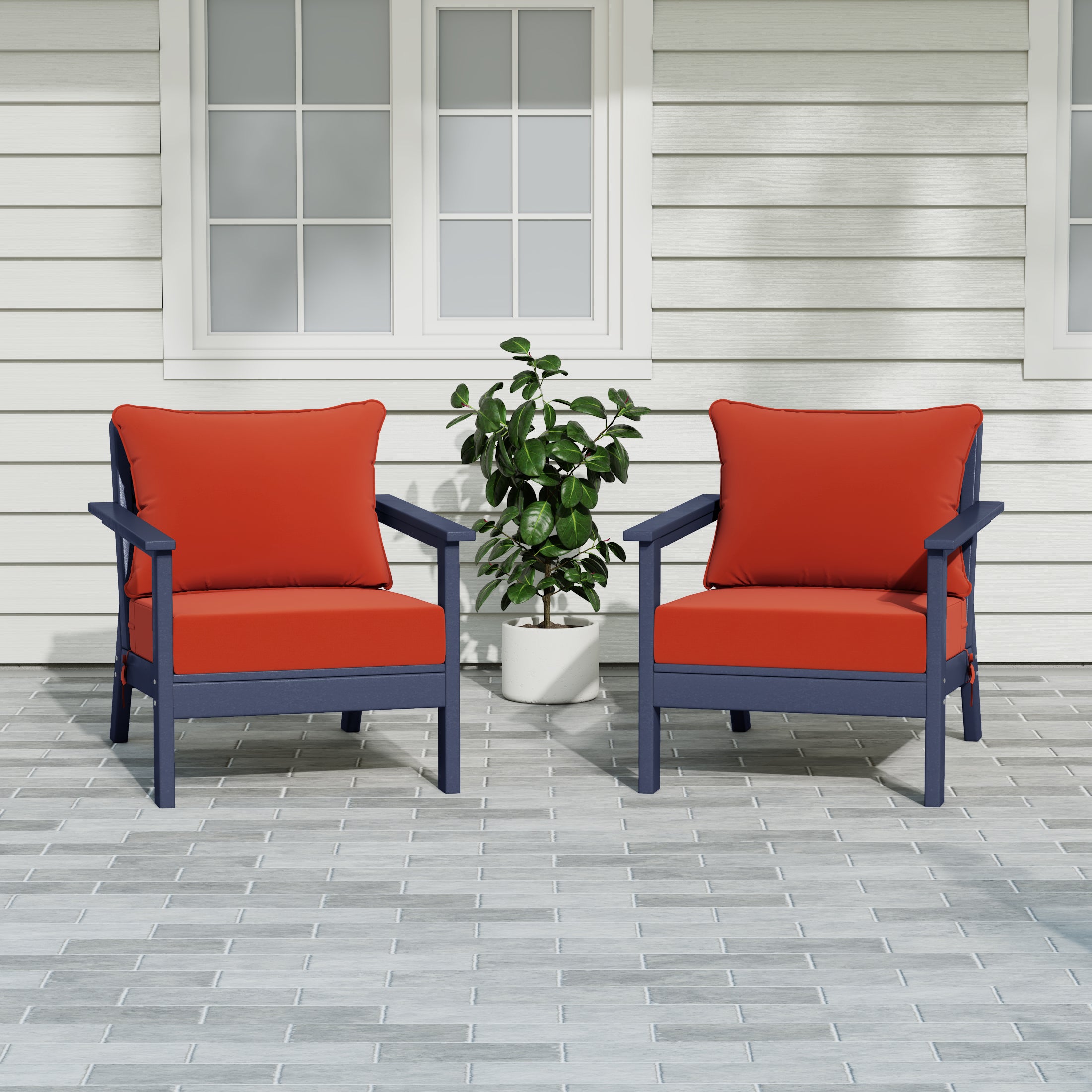 Portsmouth Outdoor Modern HDPE Patio Club Chairs with Deep Seat Cushions (Set of 2)