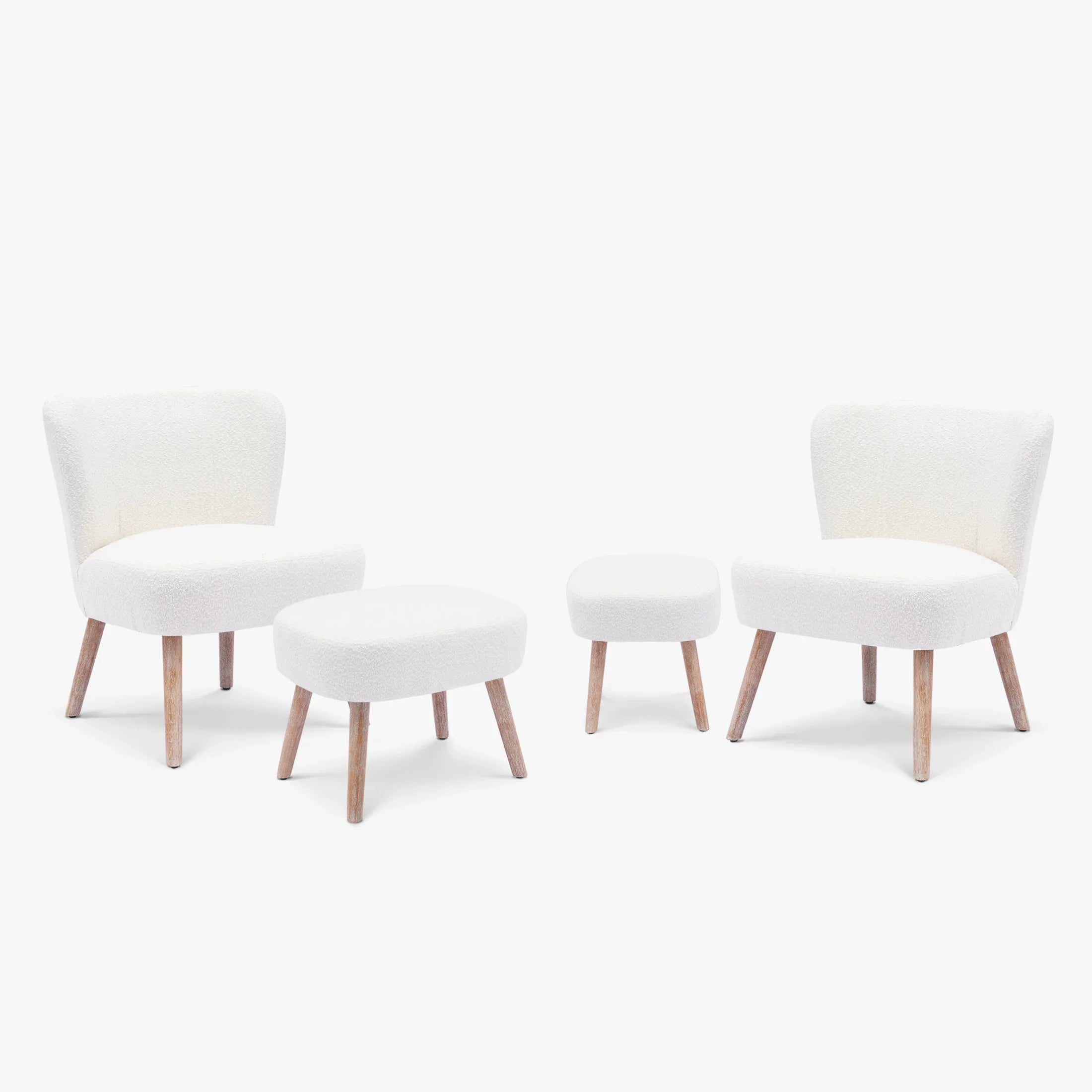 Amélie 4-Piece Set Mid-Century Boucle Accent Chairs with Ottoman Foot Stools