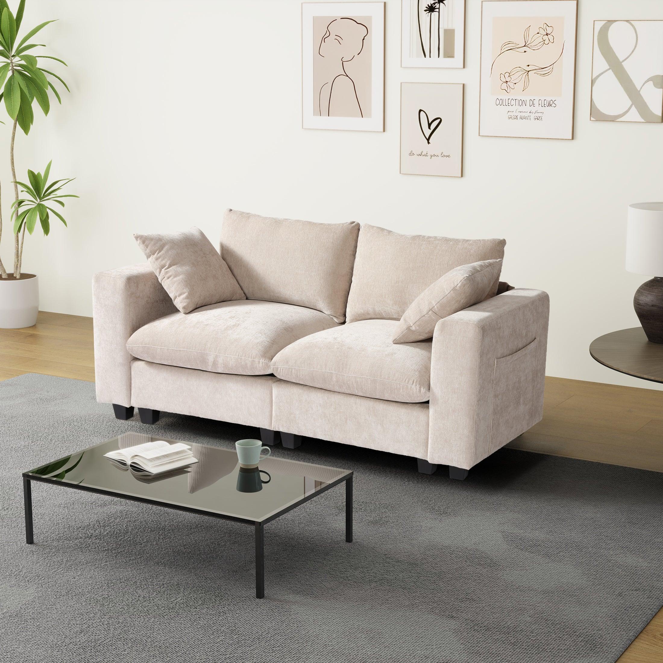 Springfield 70" Modular Chenille Loveseat Sofa With USB/Type-C Ports and Side Pockets