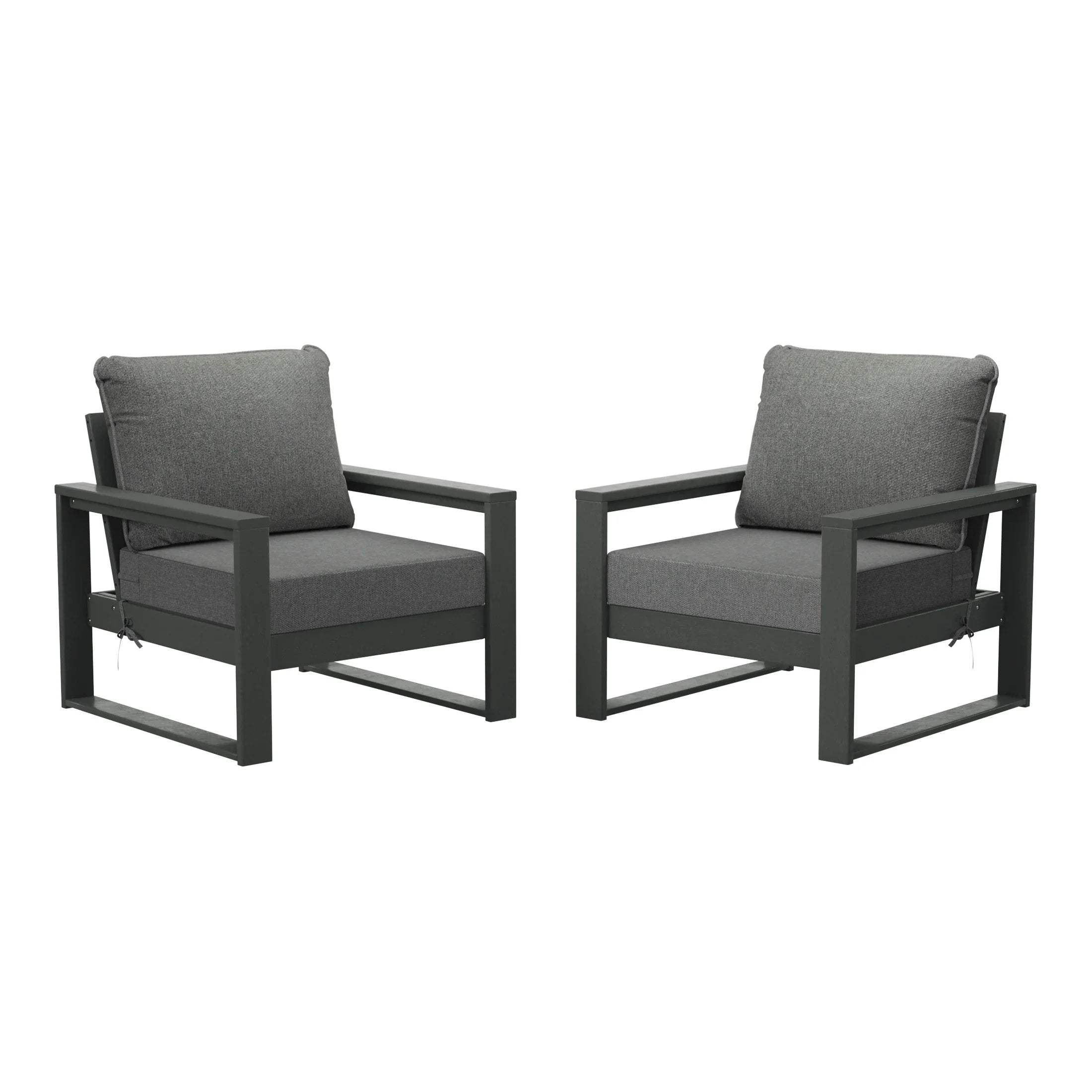 Rockaway Outdoor Modern HDPE Patio Club Chair with Waterproof Deep Seat Cushions (Set of 2)