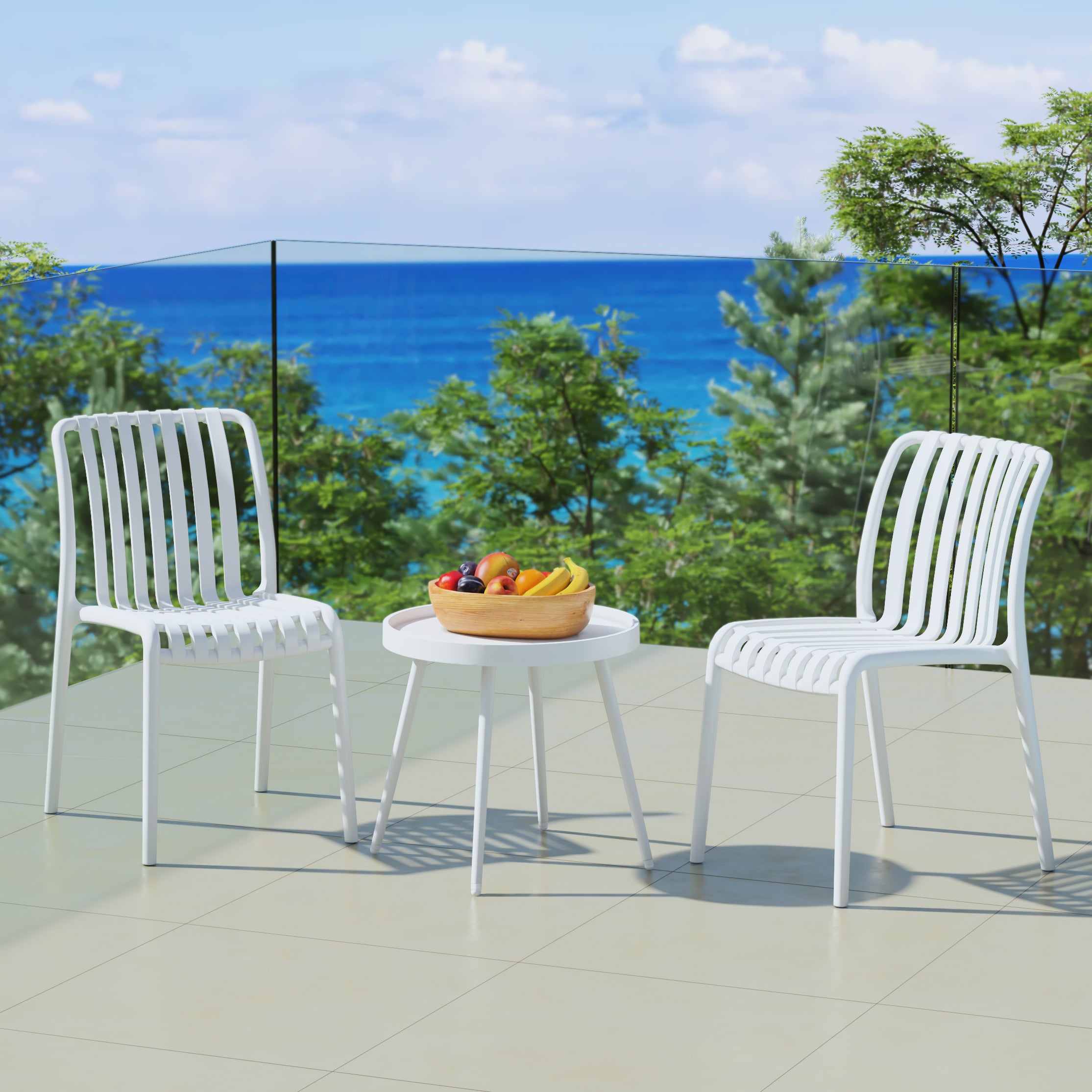 Sunshine 3-Piece Outdoor Patio Bistro Balcony Furniture Set With Stackable Chairs